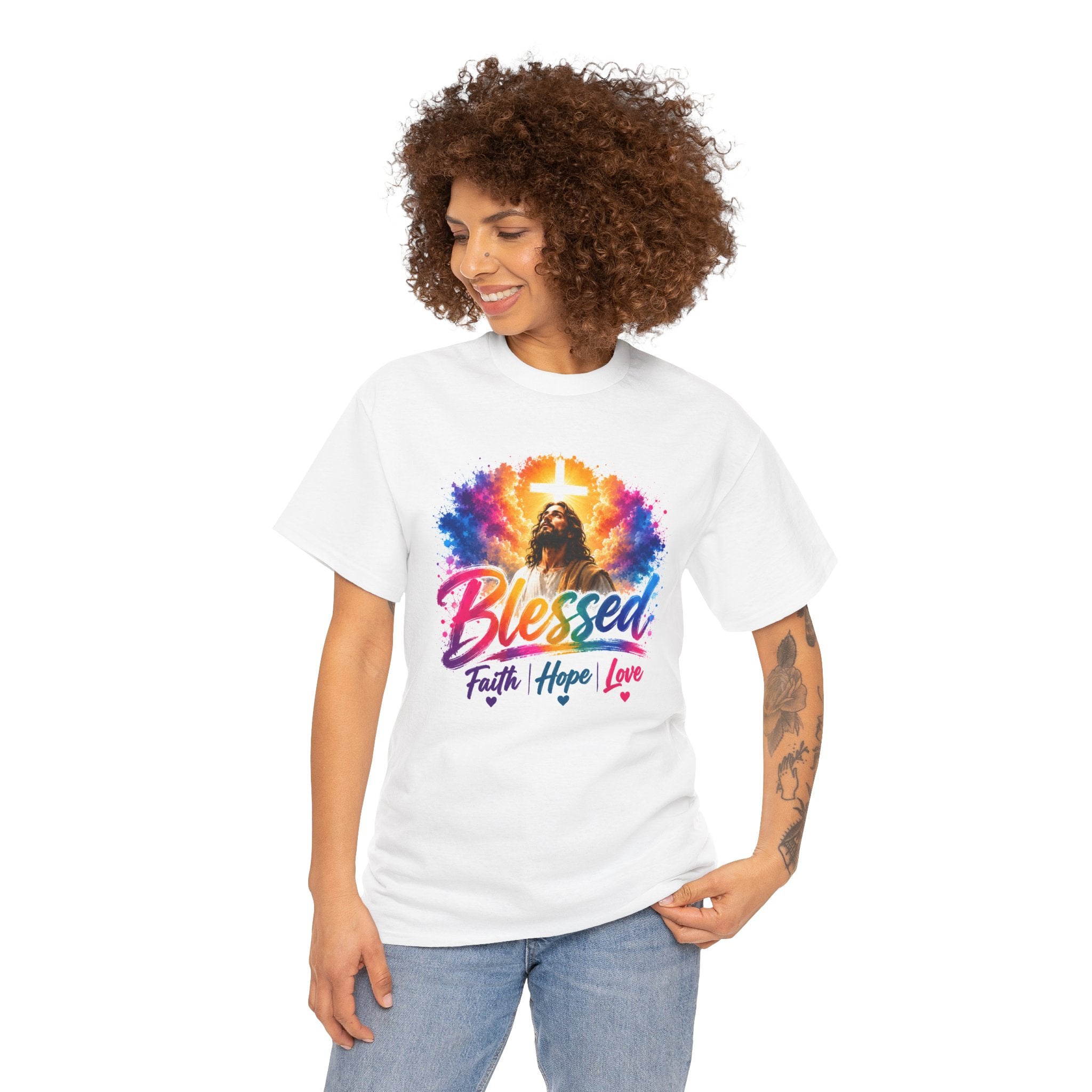Blessed Faith Hope Love Shirt, Jesus Cross Christian Tee, Religious Gift, Colorful Faith Unisex T-Shirt