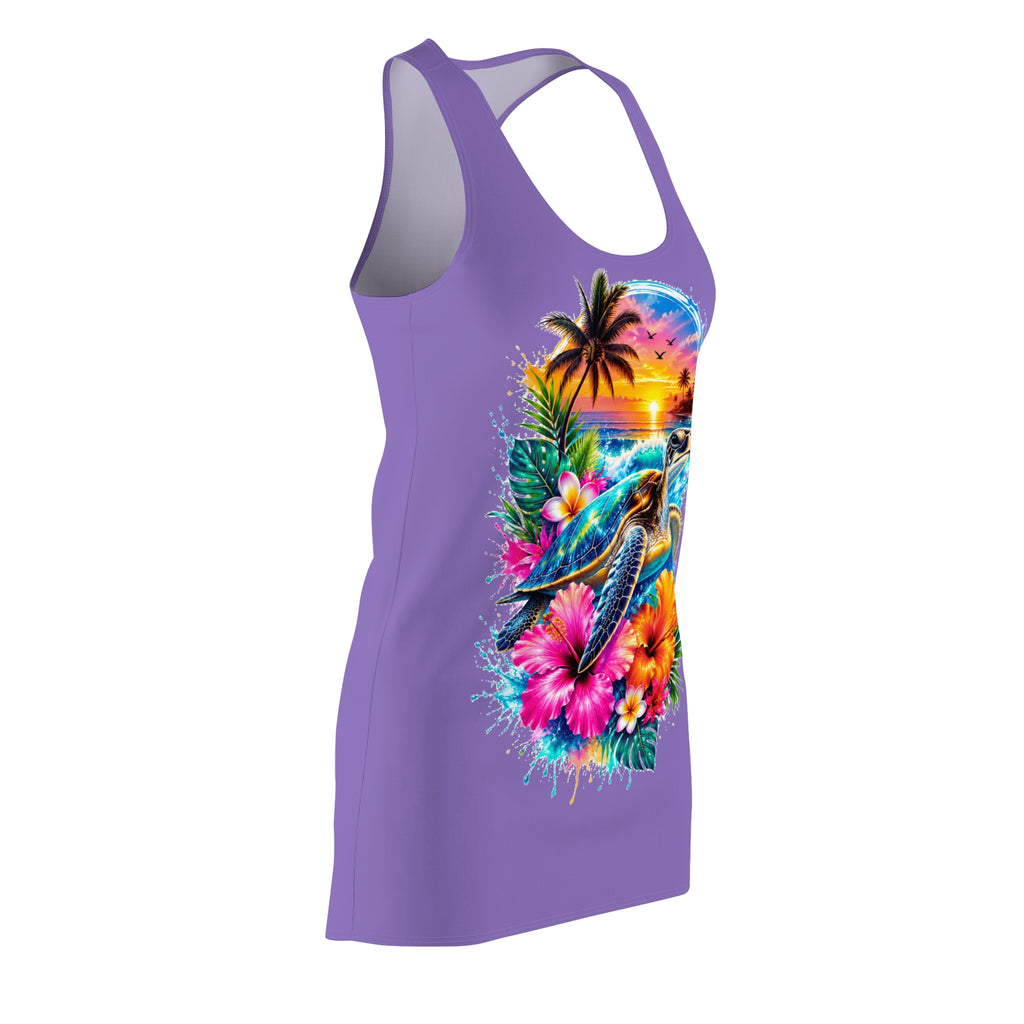 Tropical Sea Turtle Racerback Dress – Sunset Hibiscus Beach Print