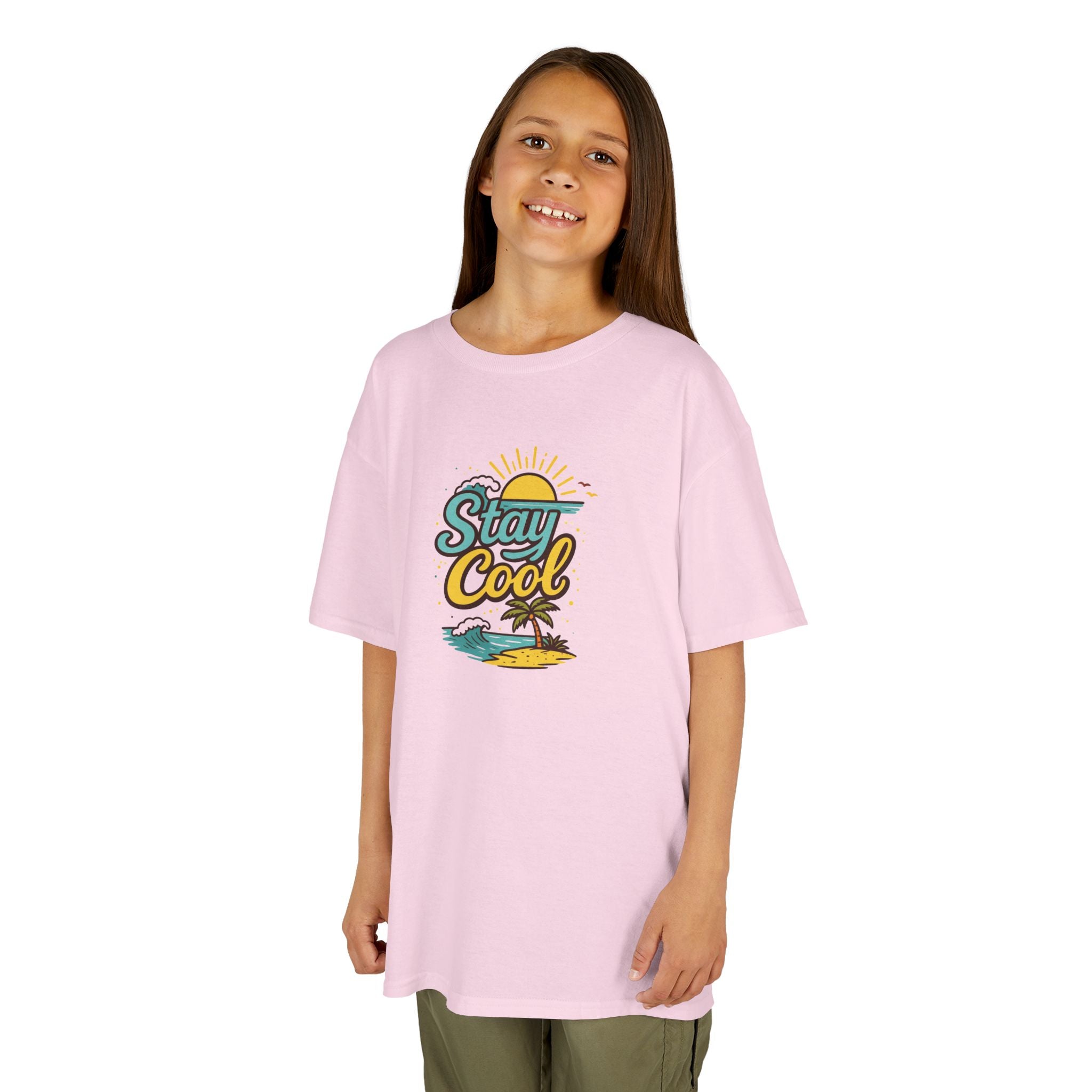 Kids "Stay Cool" Beach Graphic Tee — Tropical Sun & Palm Vacation Shirt
