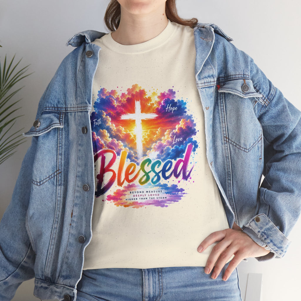 Blessed Christian T-Shirt, Colorful Cross Shirt, Faith Graphic Tee, Jesus Lover Gift, Religious Unisex Shirt