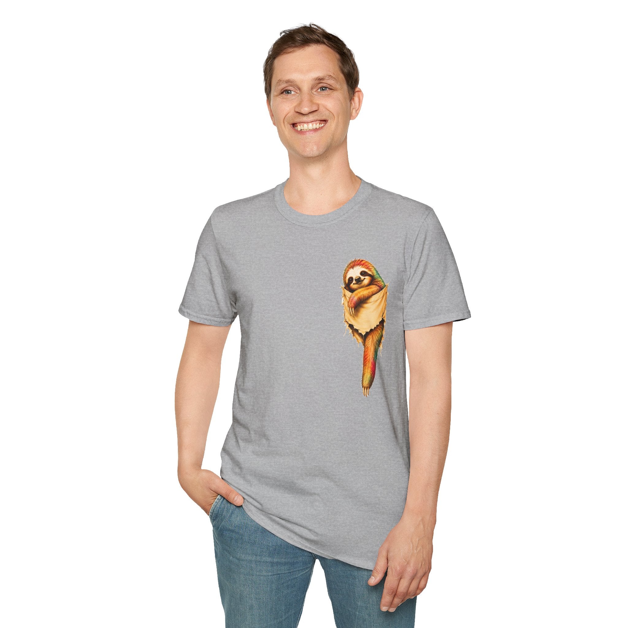 Sloth Pocket Tee — Cute Hugging Sloth Graphic T-Shirt