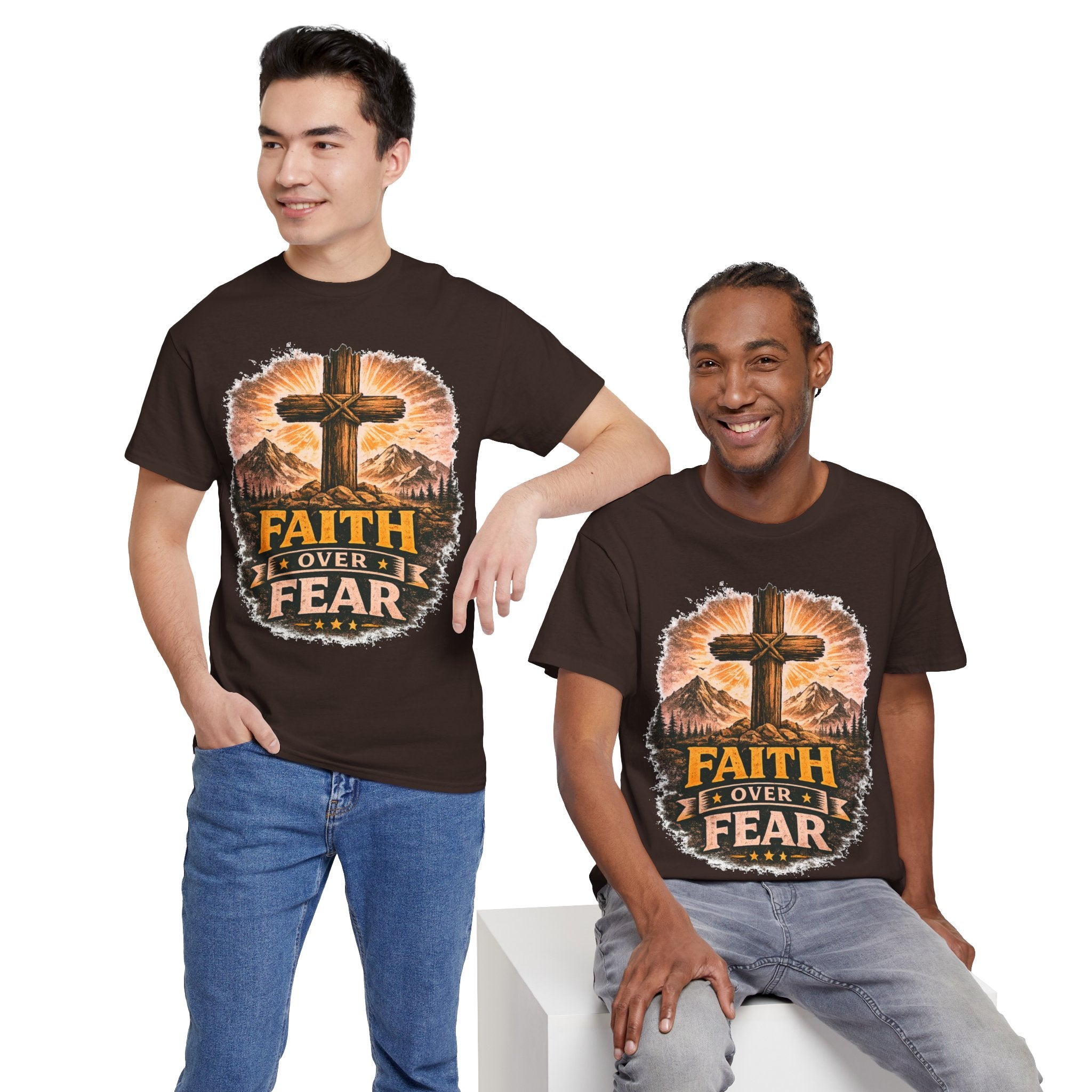 Faith Over Fear T-Shirt | Christian Cross Shirt | Religious Graphic Tee | Bible Verse Gift | Men's Faith Shirt