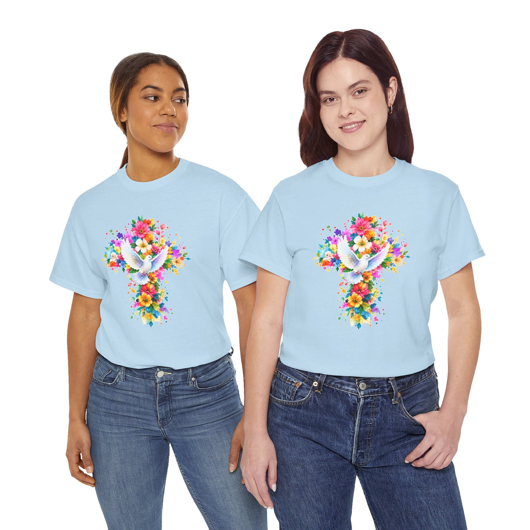 Christian Floral Cross T-Shirt | Dove Faith Shirt | Religious Graphic Tee | Holy Spirit Shirt | Easter Gift | Church Shirt