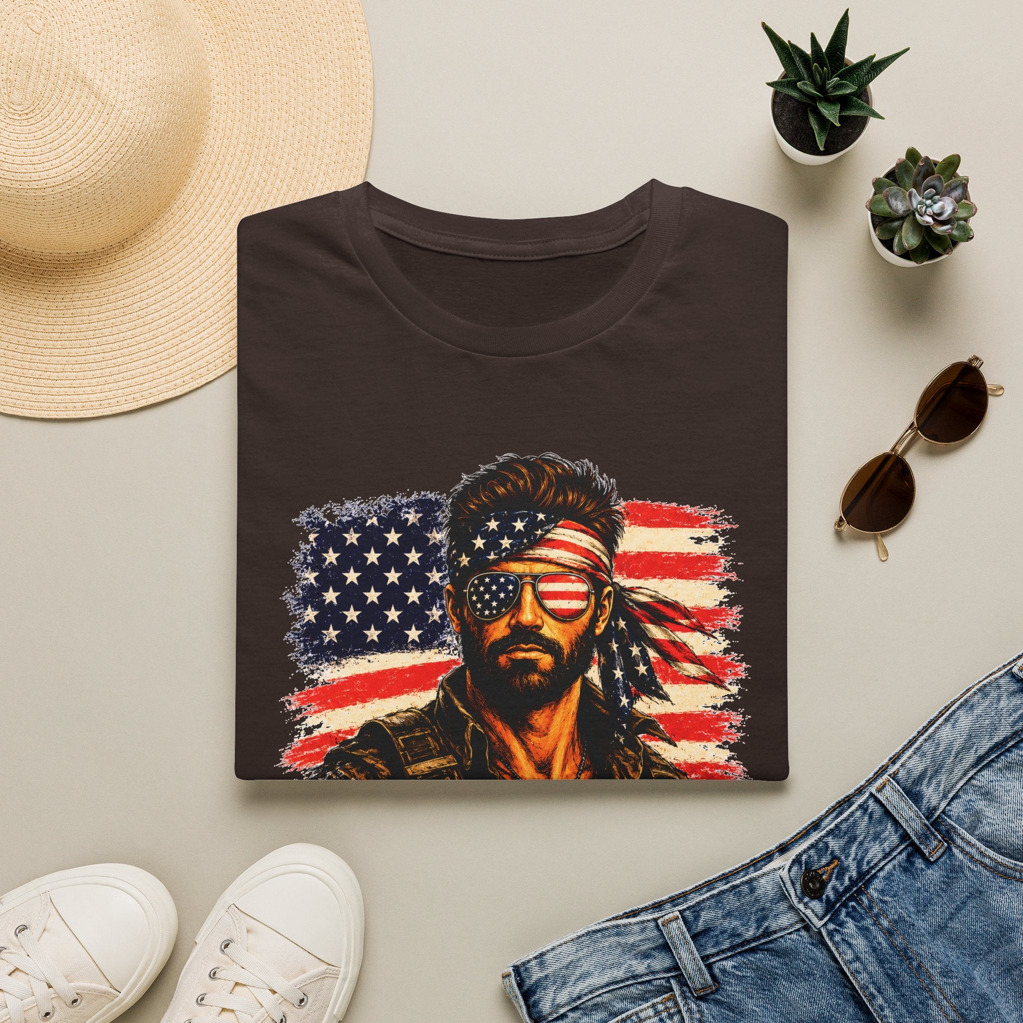 Patriotic Bandana Man T-Shirt — USA Flag Graphic Tee ("America")