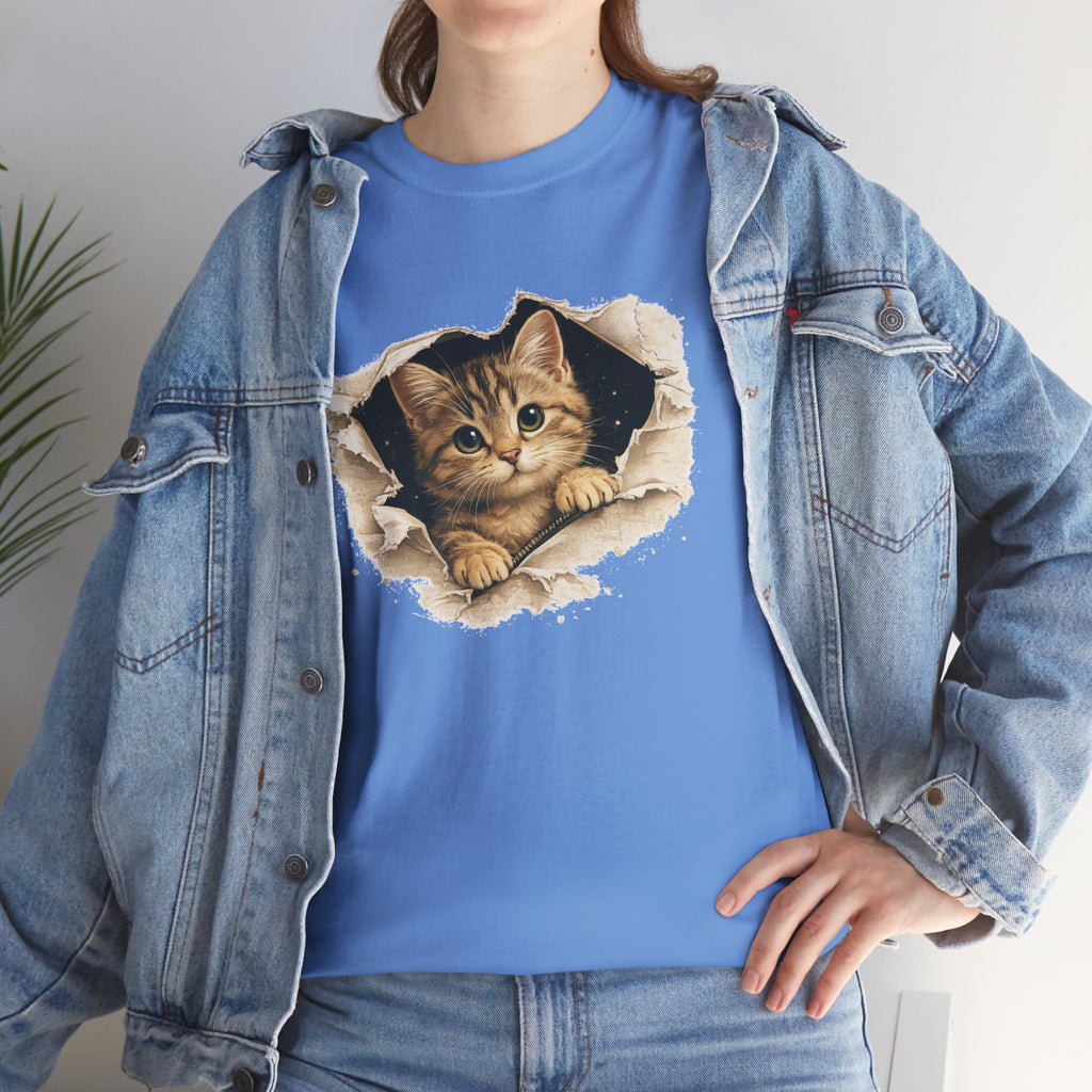 Cat Peeking Through Hole T-Shirt — Cute Kitten Graphic Tee
