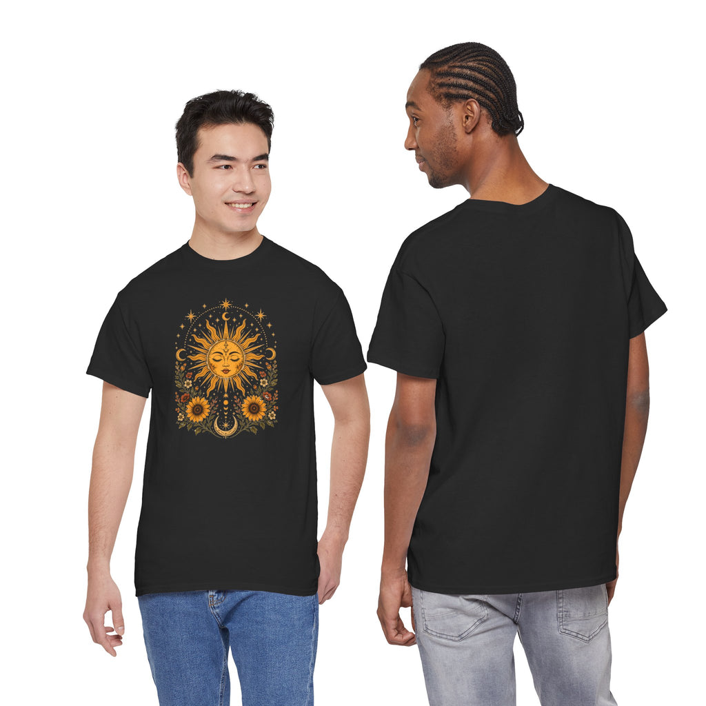 Sun & Sunflower Graphic T-Shirt, Boho Celestial Tee, Vintage Sun Shirt, Spiritual Aesthetic Top, Gift for Her