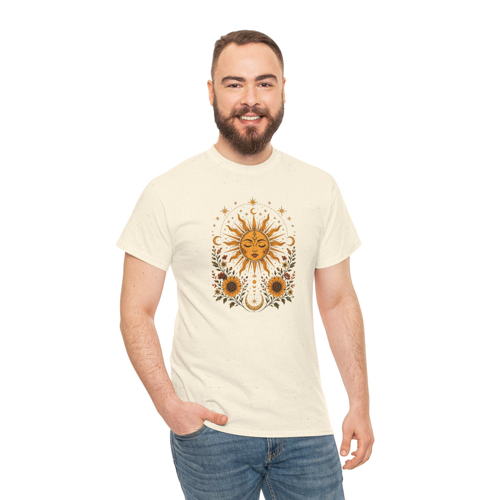 Sun & Sunflower Graphic T-Shirt, Boho Celestial Tee, Vintage Sun Shirt, Spiritual Aesthetic Top, Gift for Her