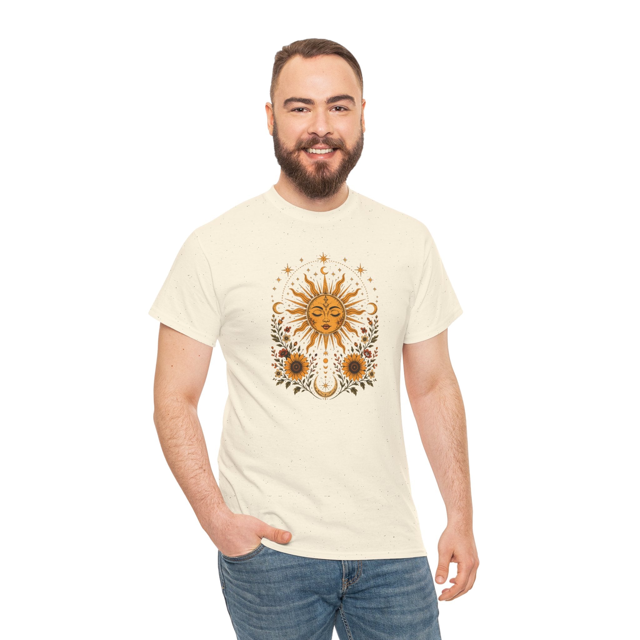 Sun & Sunflower Graphic T-Shirt, Boho Celestial Tee, Vintage Sun Shirt, Spiritual Aesthetic Top, Gift for Her