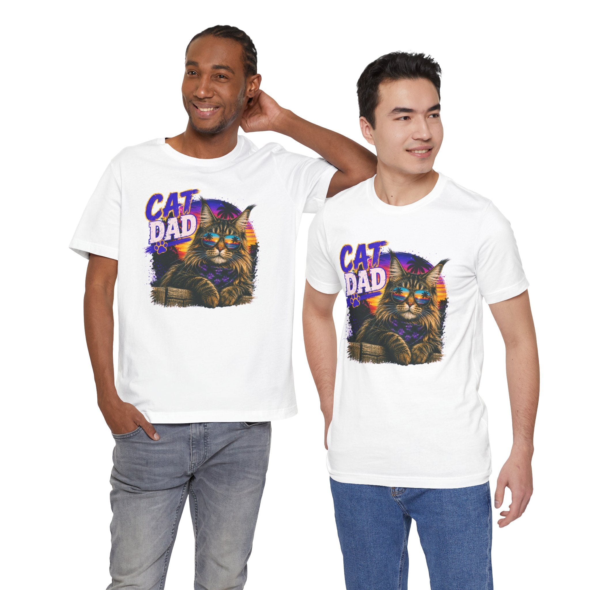 Cat Dad Maine Coon T-Shirt | Retro Sunset Cat Lover Shirt | Funny Cat Dad Gift | Vintage Graphic Tee for Men