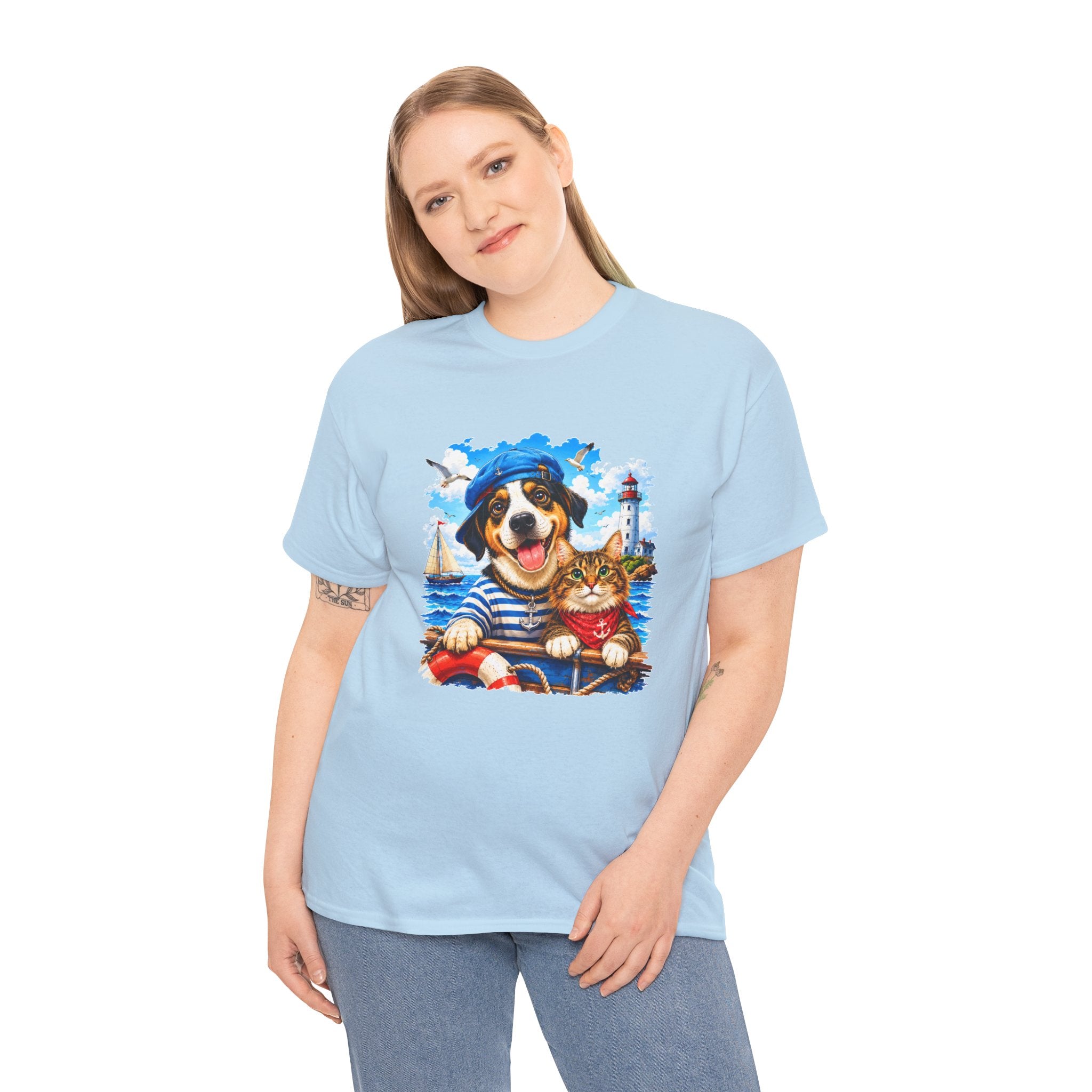 Nautical Dog & Cat T-Shirt | Sailor Pet Graphic Tee | Coastal Animal Lover Shirt | Beach Dog Cat Gift