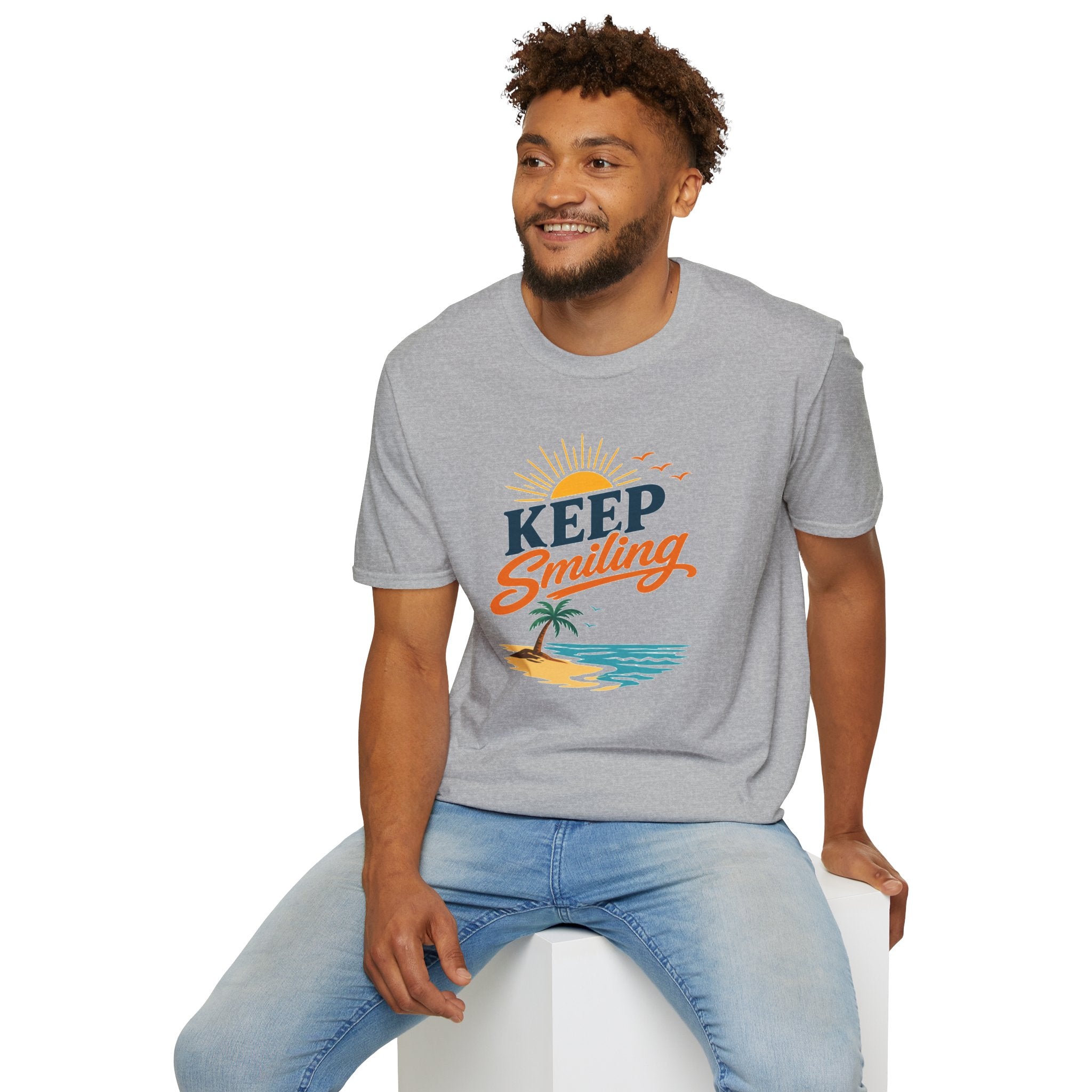 Keep Smiling Beach T-Shirt – Retro Sunset Palm Tee