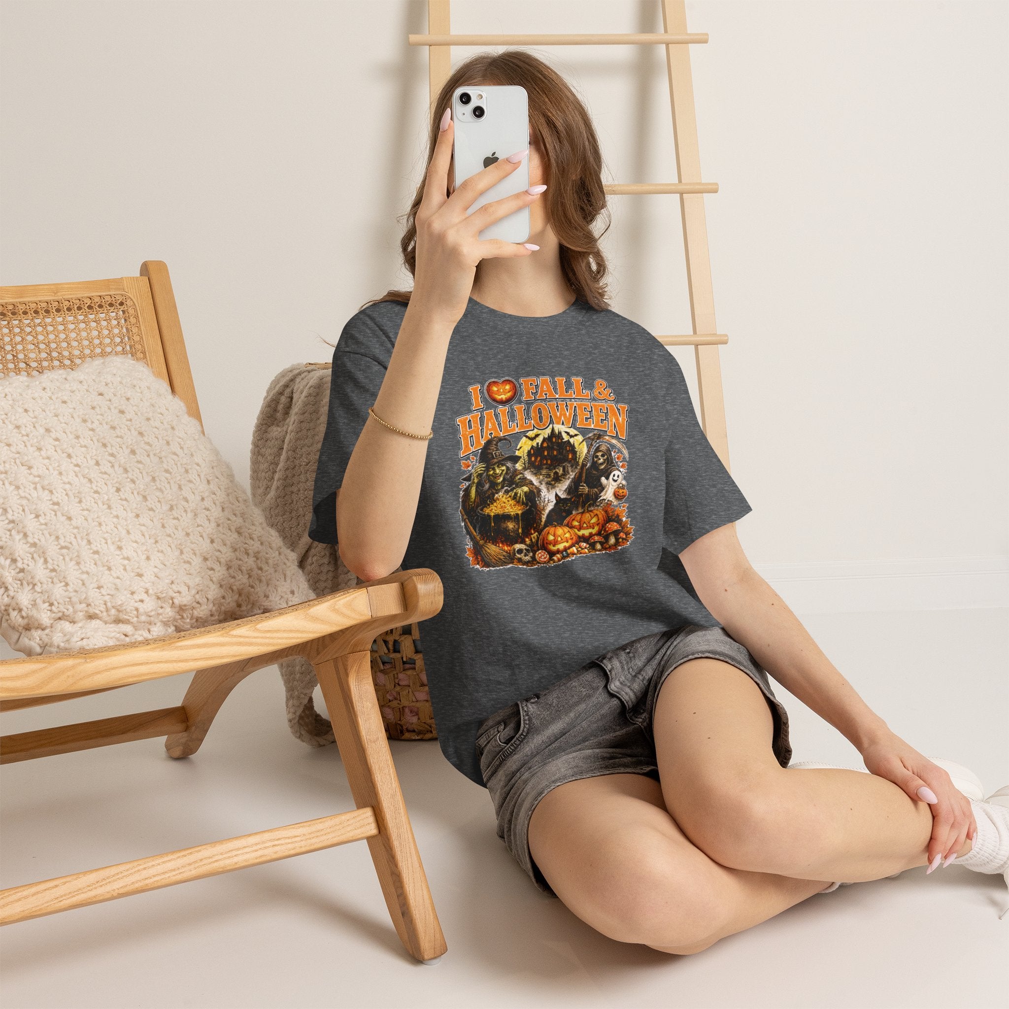 I Love Fall & Halloween T-Shirt | Vintage Halloween Shirt | Spooky Pumpkin Witch Tee | Cute Fall Graphic Tee | Autumn Lover Gift