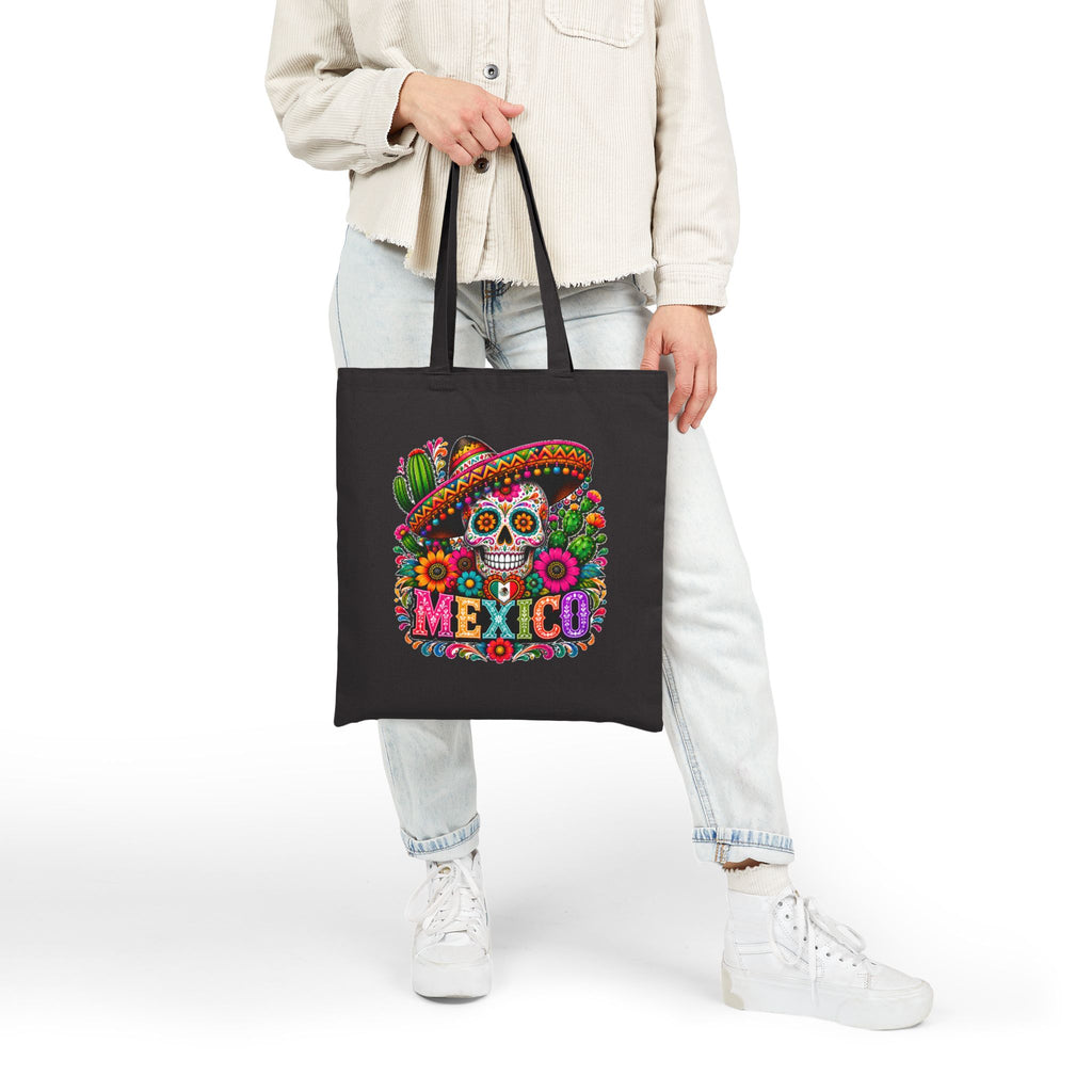 Tote Bag — Colorful Mexican Sugar Skull (Dia de los Muertos) Cotton Canvas Tote