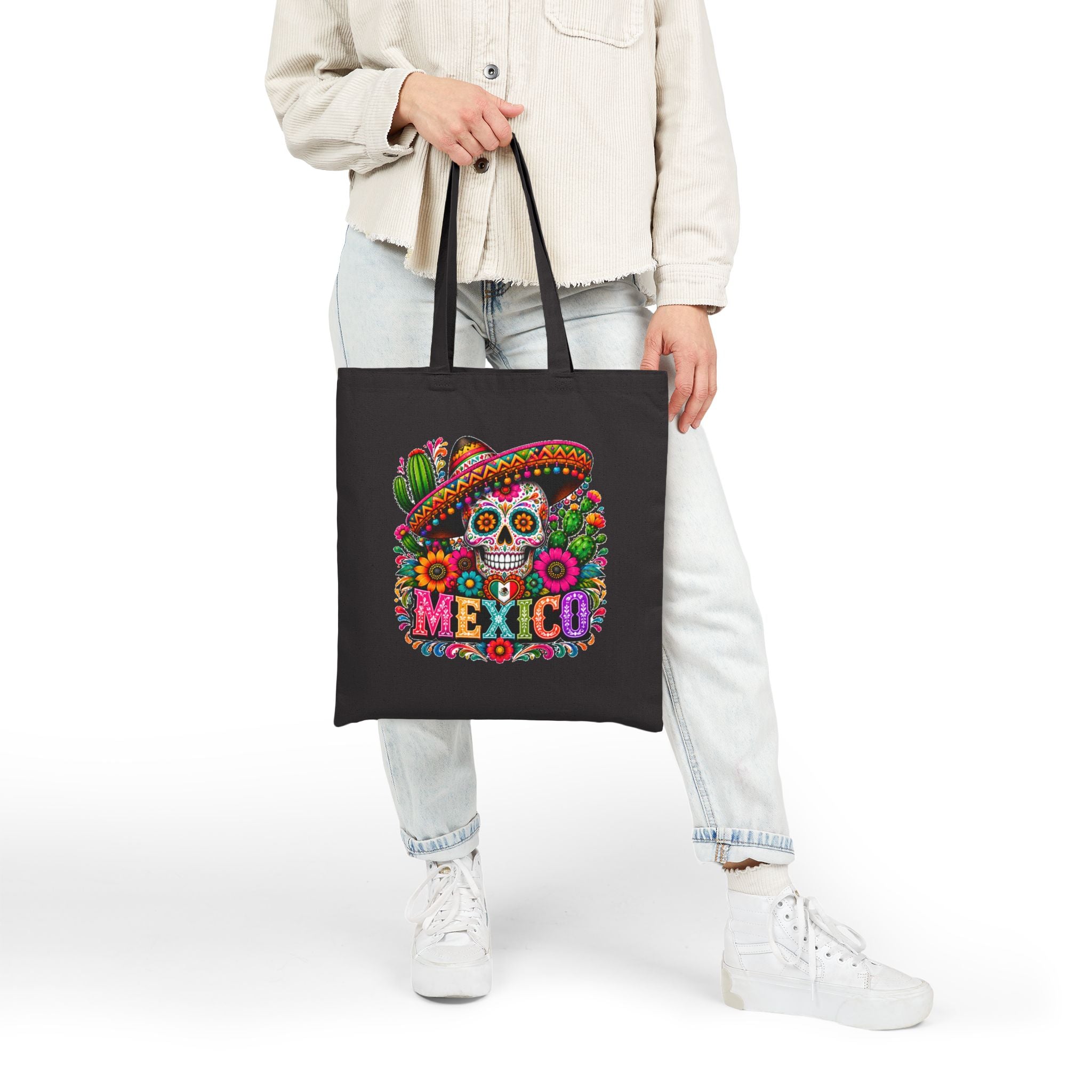 Tote Bag — Colorful Mexican Sugar Skull (Dia de los Muertos) Cotton Canvas Tote