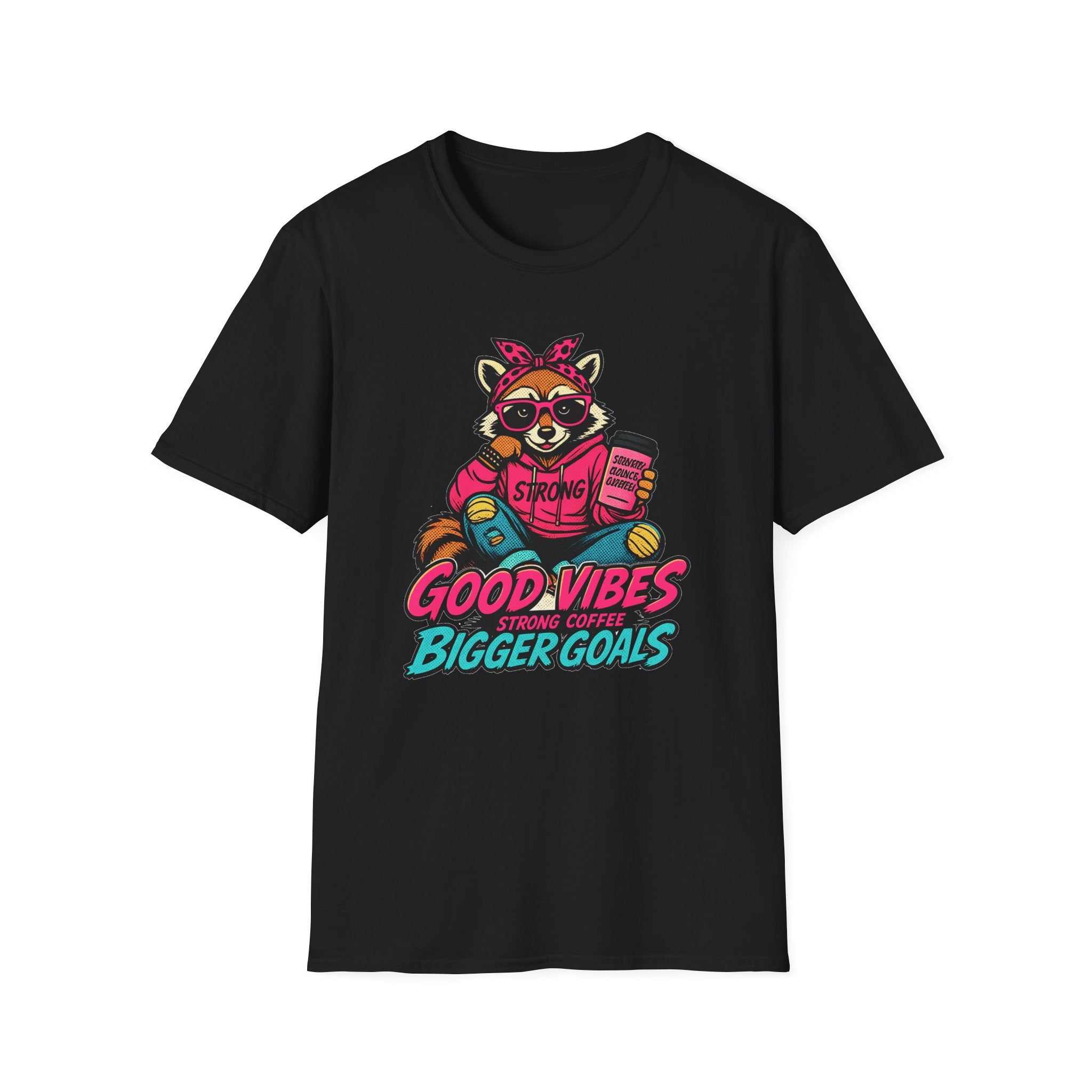 Good Vibes Bigger Goals T-Shirt — Raccoon Coffee Motivation Tee