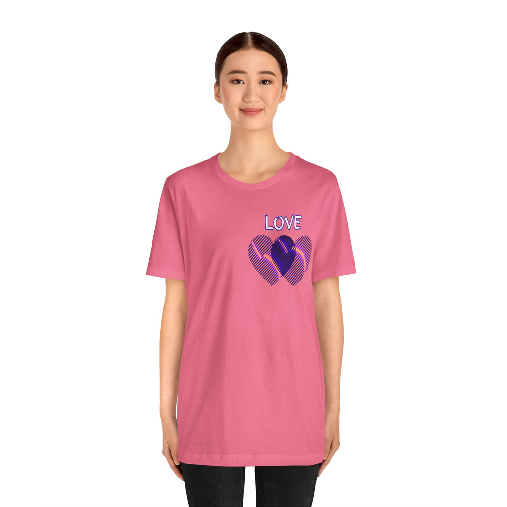 Love Heart Graphic Tee — Retro Purple Striped Hearts