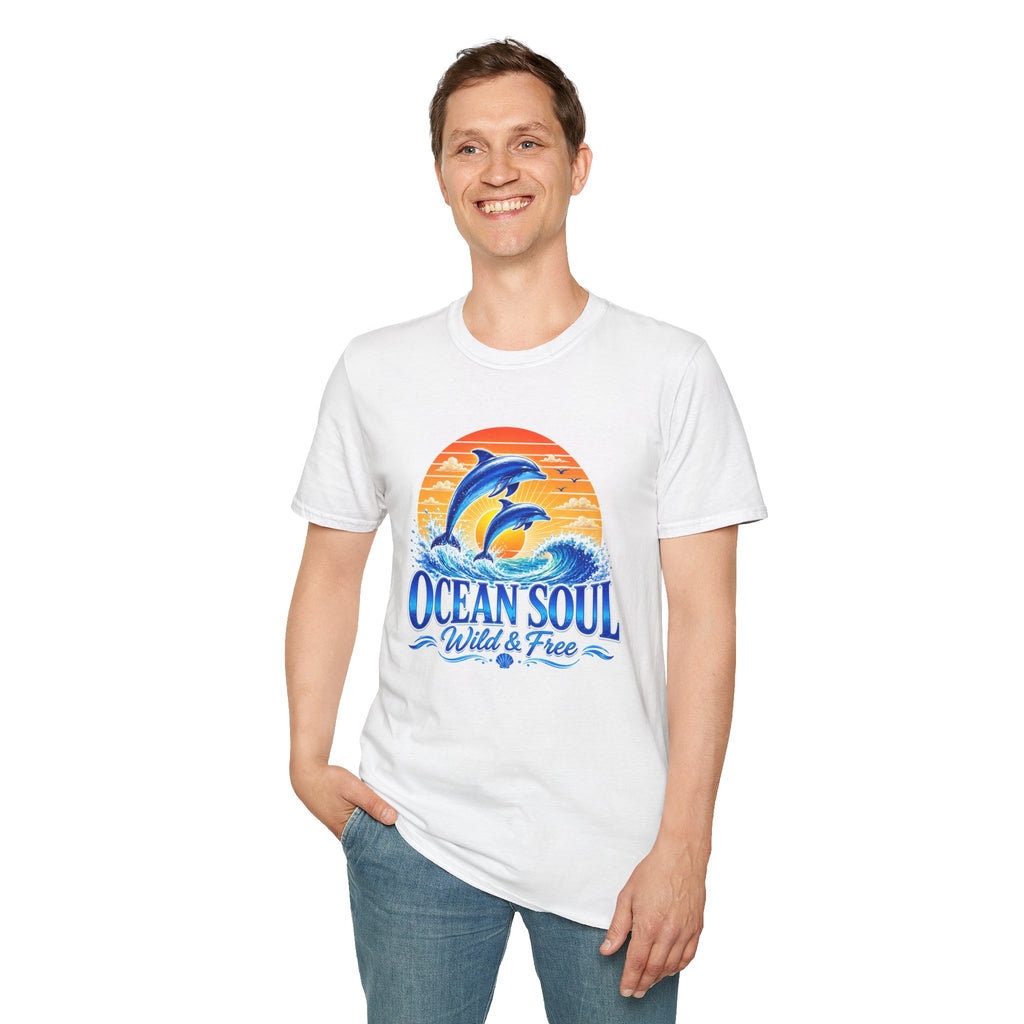 Ocean Soul Dolphin T-Shirt | Wild & Free Beach Tee | Coastal Summer Shirt | Ocean Lover Gift | Dolphin Graphic Unisex Tee
