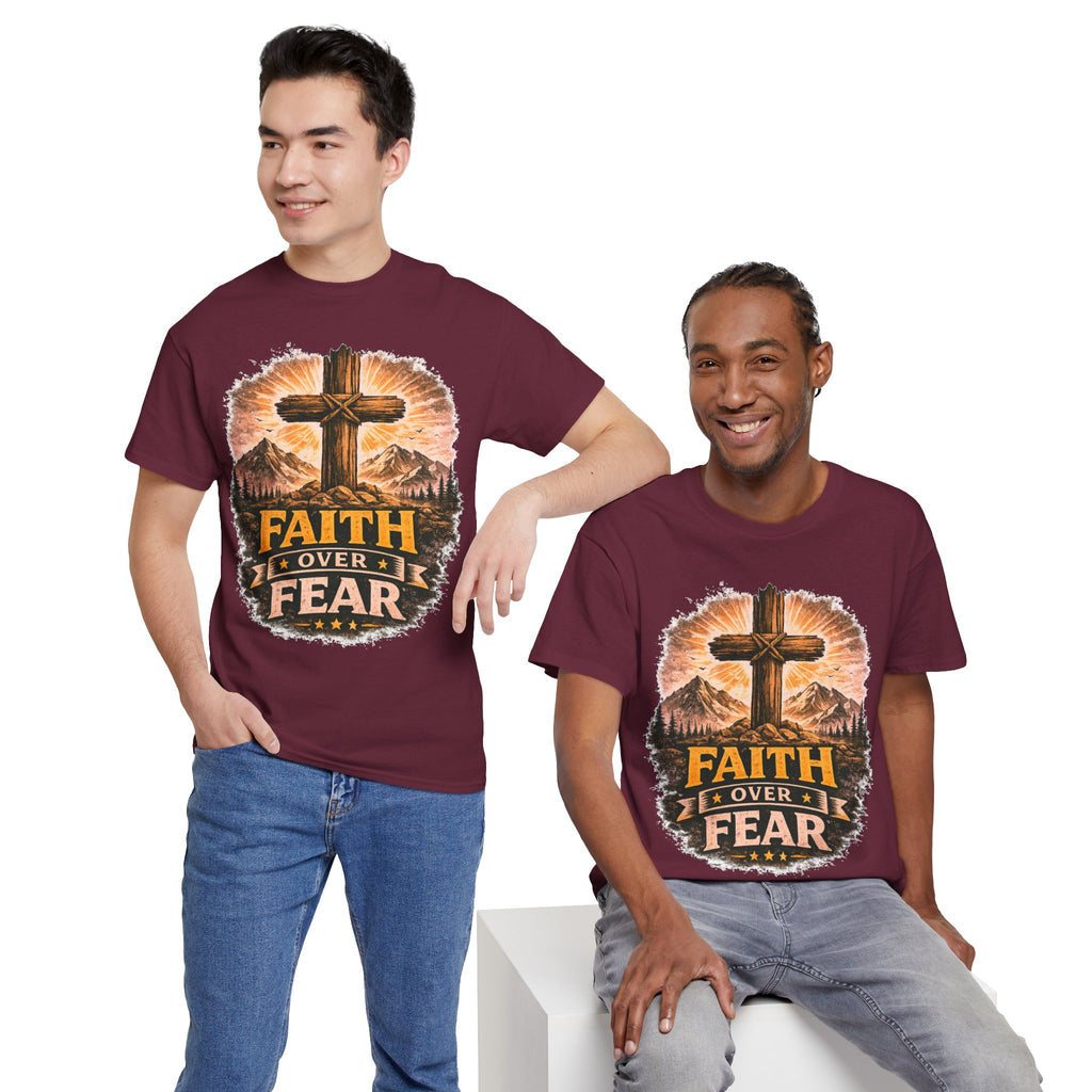 Faith Over Fear T-Shirt | Christian Cross Shirt | Religious Graphic Tee | Bible Verse Gift | Men's Faith Shirt