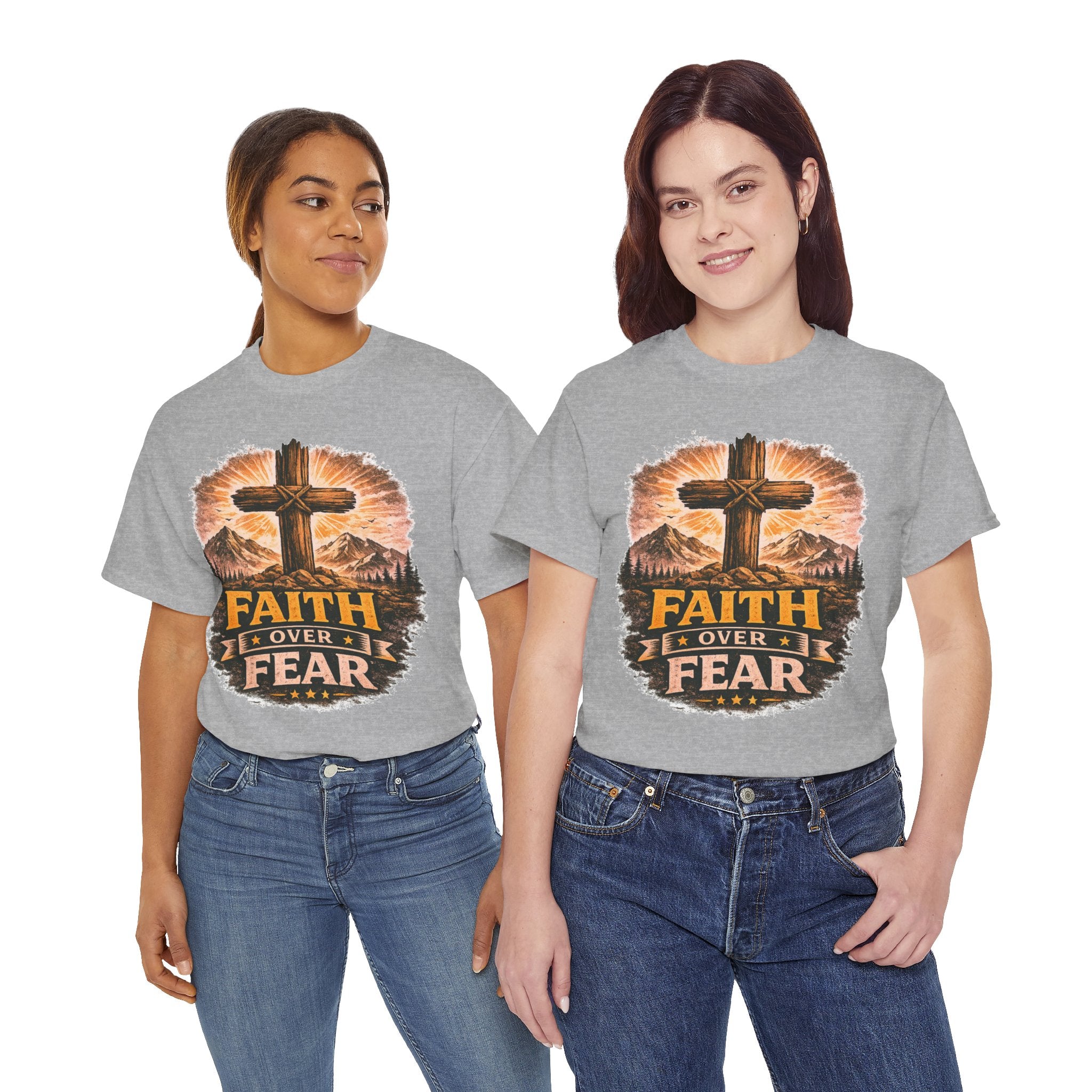 Faith Over Fear T-Shirt | Christian Cross Shirt | Religious Graphic Tee | Bible Verse Gift | Men's Faith Shirt