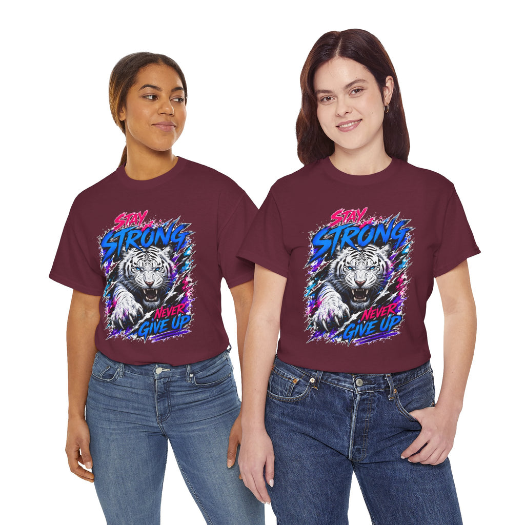 Stay Strong Never Give Up Tiger T-Shirt | White Tiger Graphic Tee | Motivational Unisex Shirt | Inspirational Animal Tee | Gift for Tiger Lovers