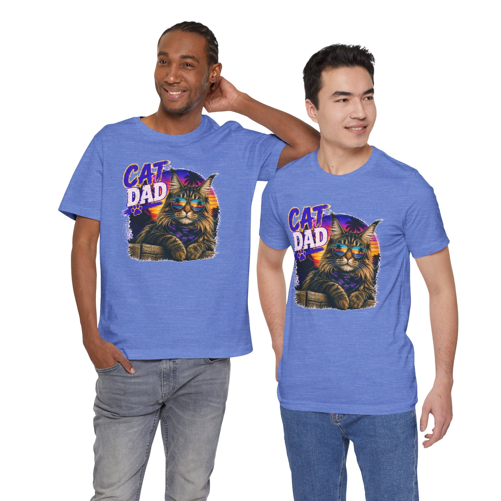 Cat Dad Maine Coon T-Shirt | Retro Sunset Cat Lover Shirt | Funny Cat Dad Gift | Vintage Graphic Tee for Men