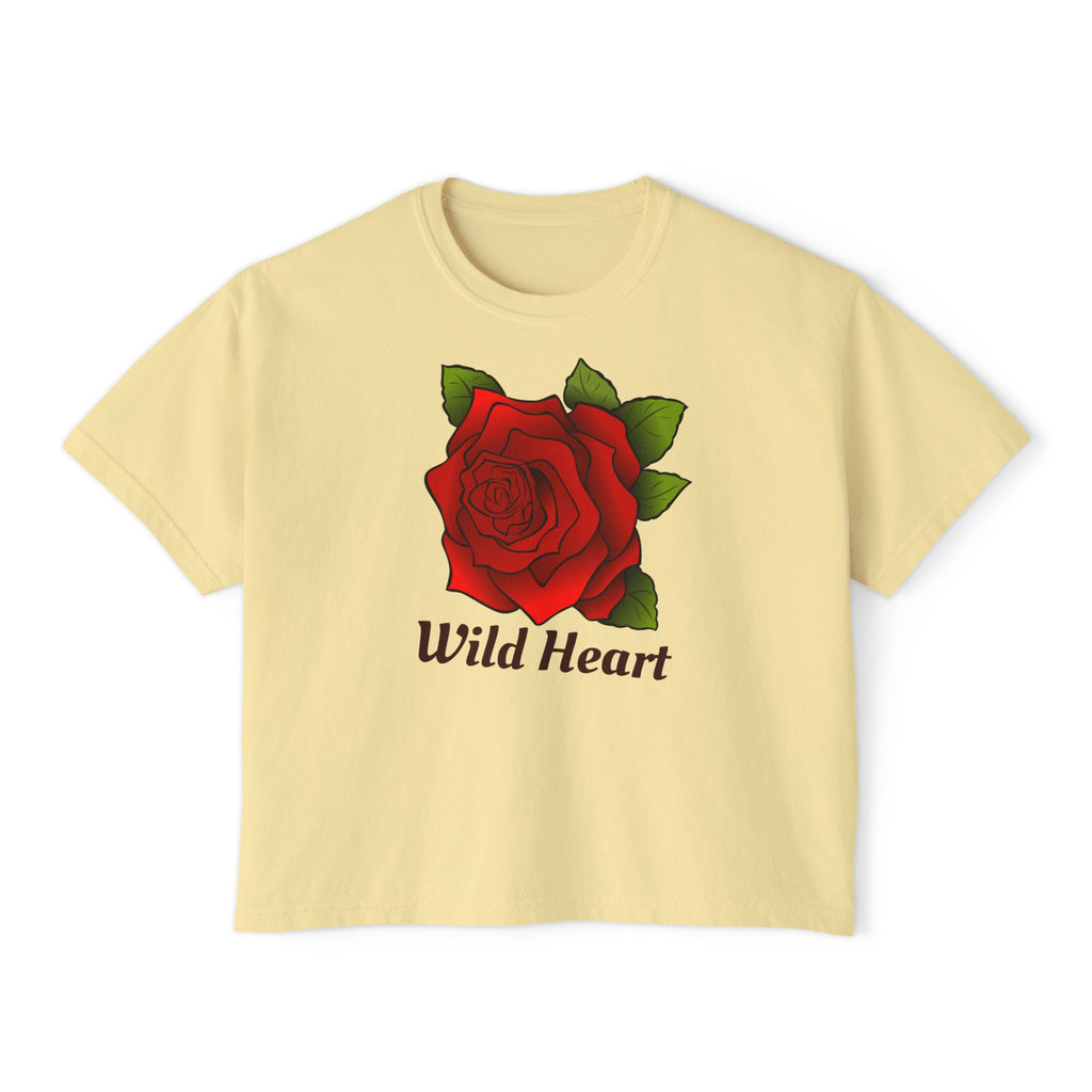 Wild Heart Rose T-Shirt for Women Vintage Floral Boxy Tee