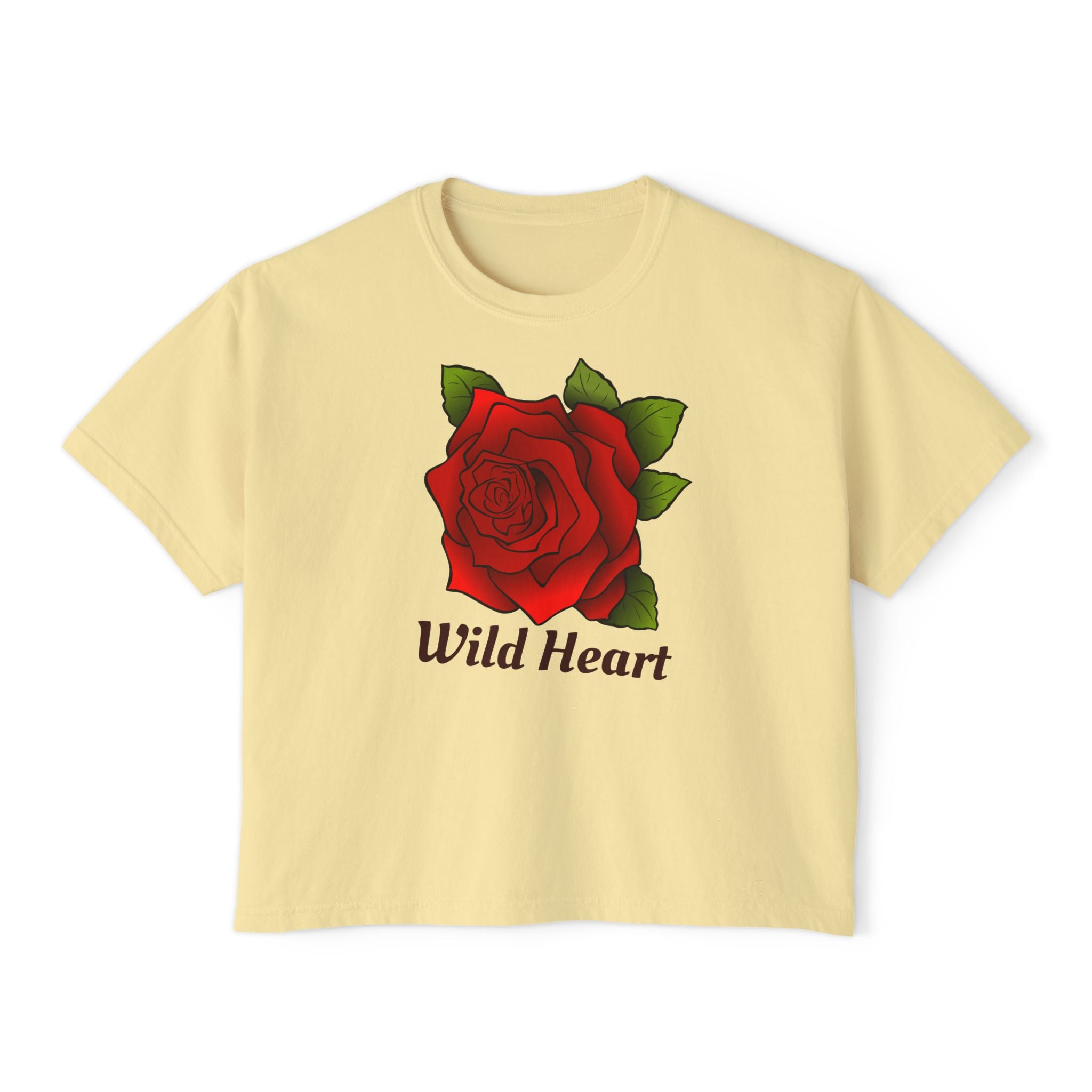 Wild Heart Rose T-Shirt for Women Vintage Floral Boxy Tee