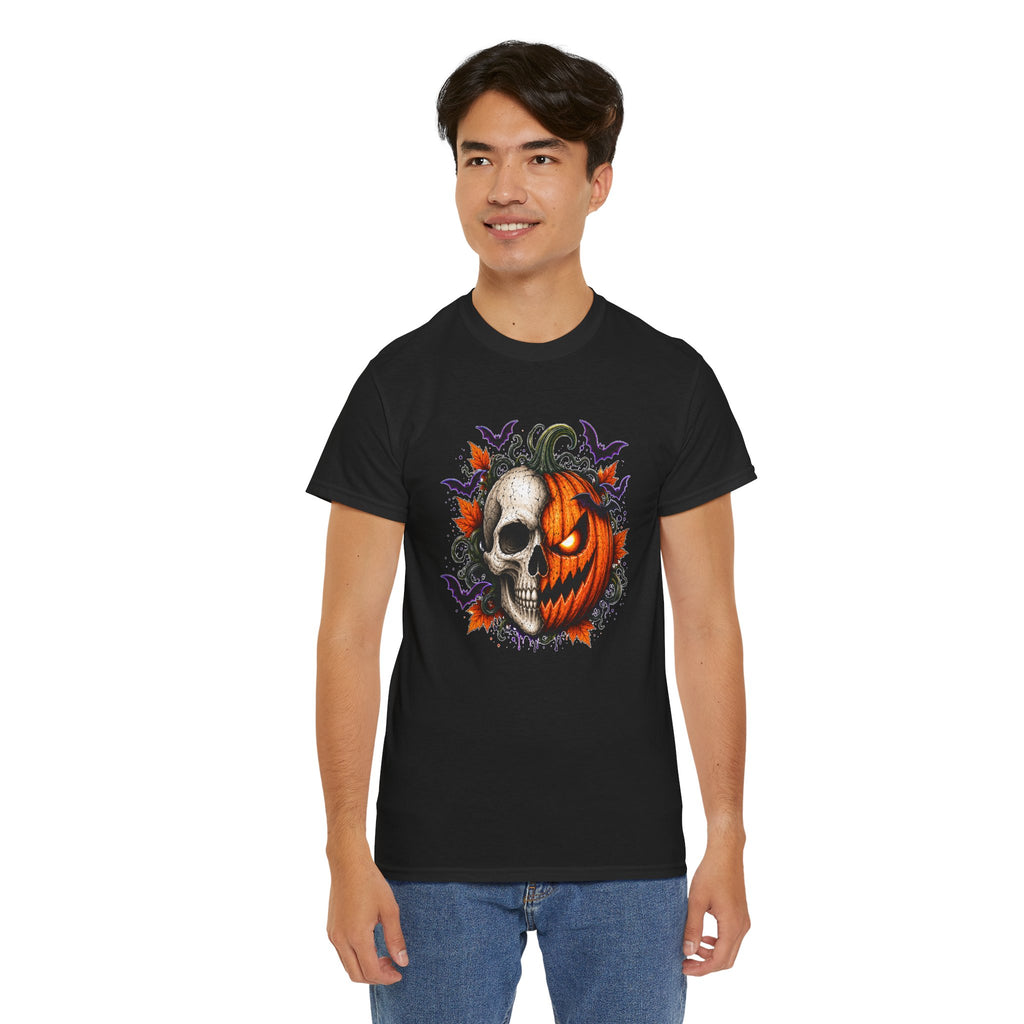 Halloween Skull Pumpkin T-Shirt, Spooky Jack O Lantern Graphic Tee, Unisex Halloween Shirt, Gothic Fall Tee