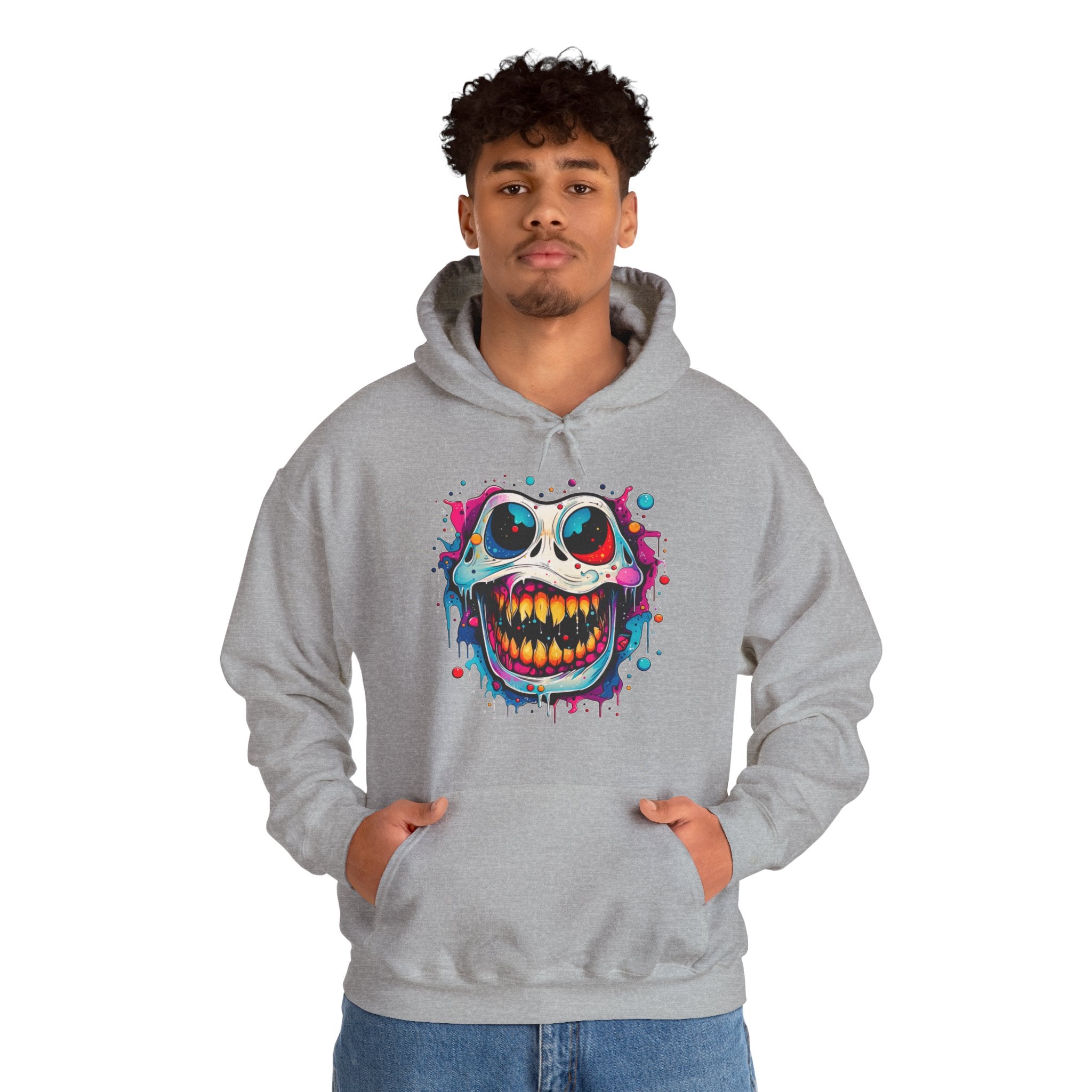 Unisex Skull Smile Hoodie - Colorful Drippy Graffiti Skull Pullover