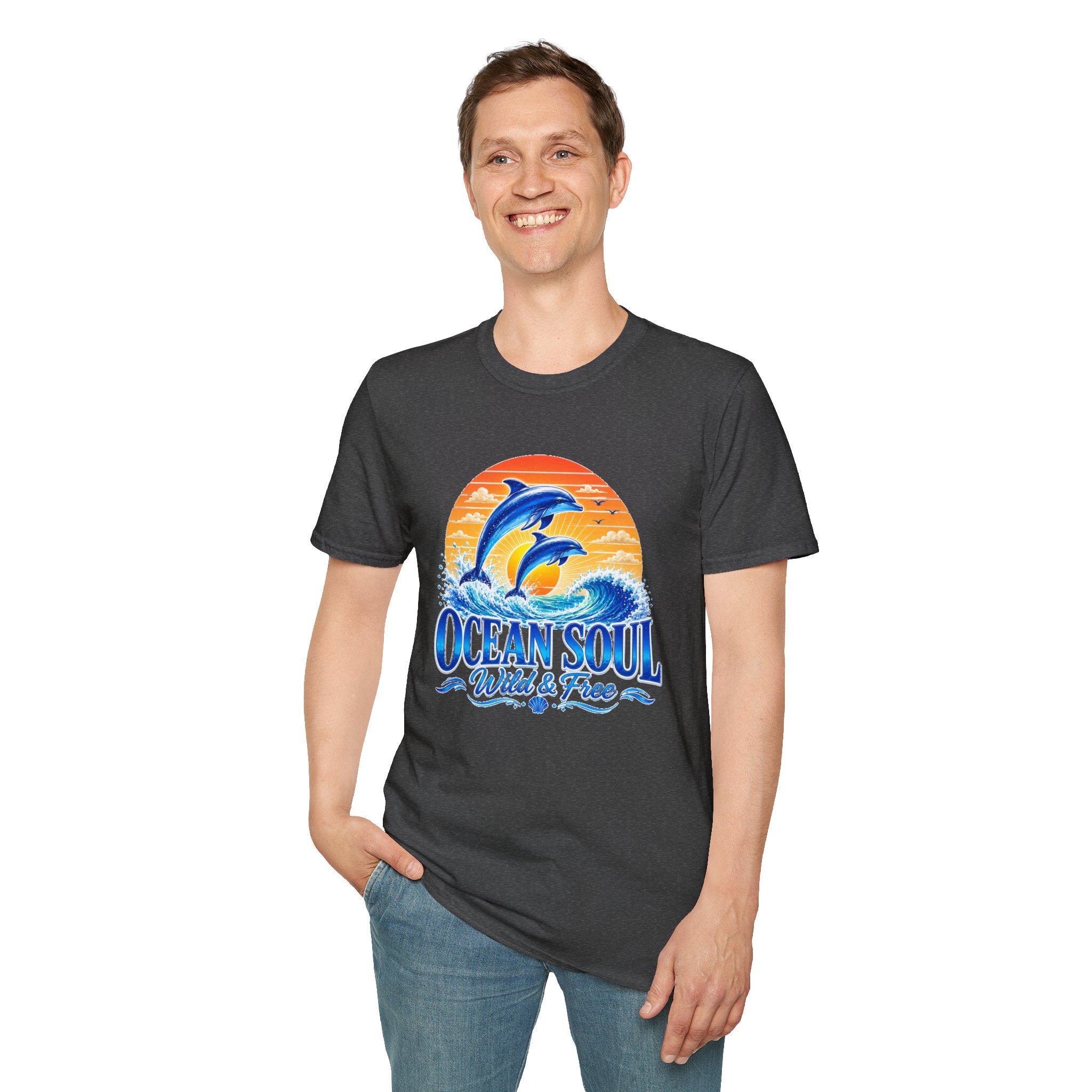 Ocean Soul Dolphin T-Shirt | Wild & Free Beach Tee | Coastal Summer Shirt | Ocean Lover Gift | Dolphin Graphic Unisex Tee