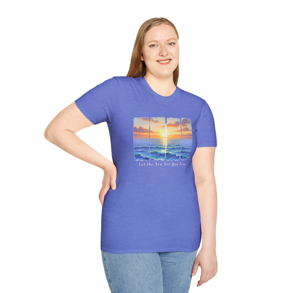 Sunset Ocean Shirt Let the Sea Set You Free Beach T Shirt Summer Vacation Tee Aesthetic Sea Wave Graphic Shirt