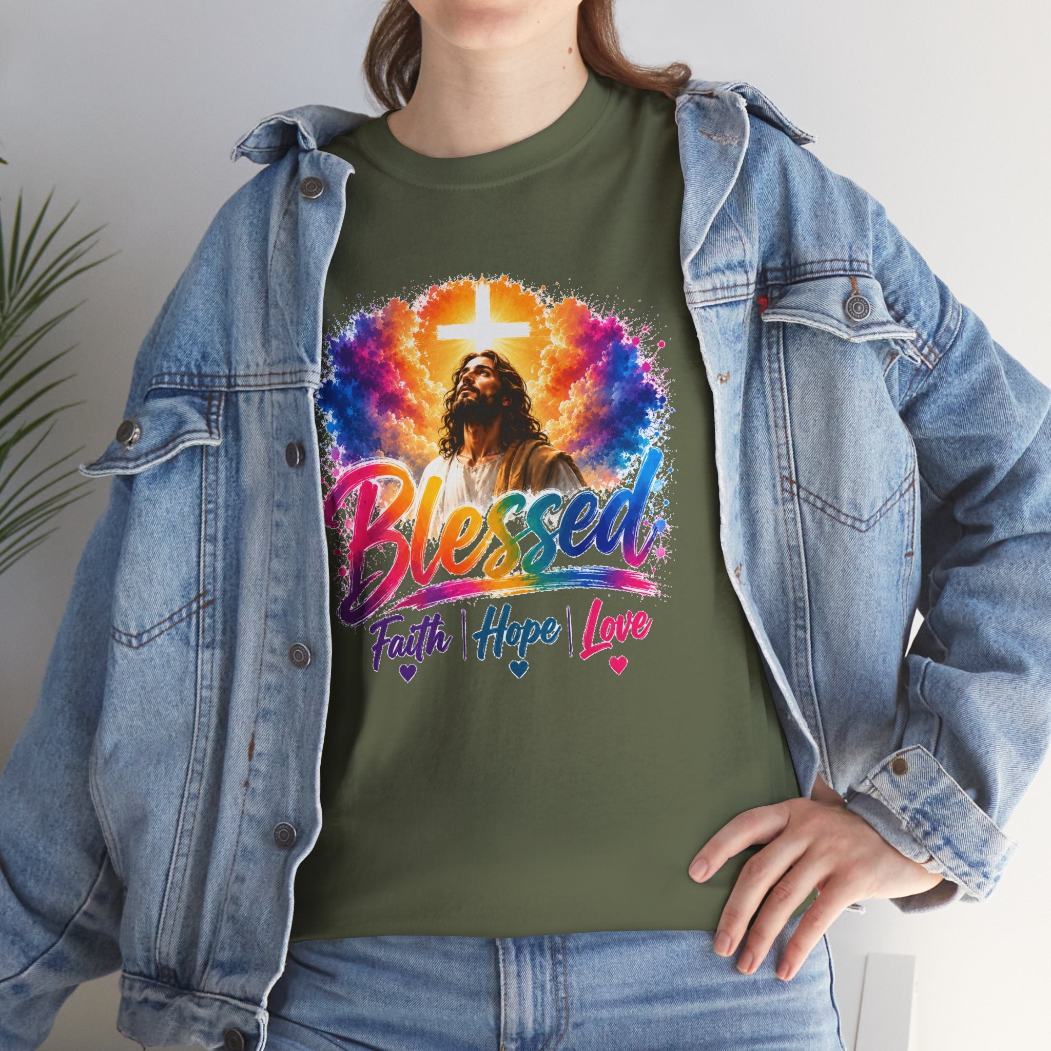 Blessed Faith Hope Love Shirt, Jesus Cross Christian Tee, Religious Gift, Colorful Faith Unisex T-Shirt