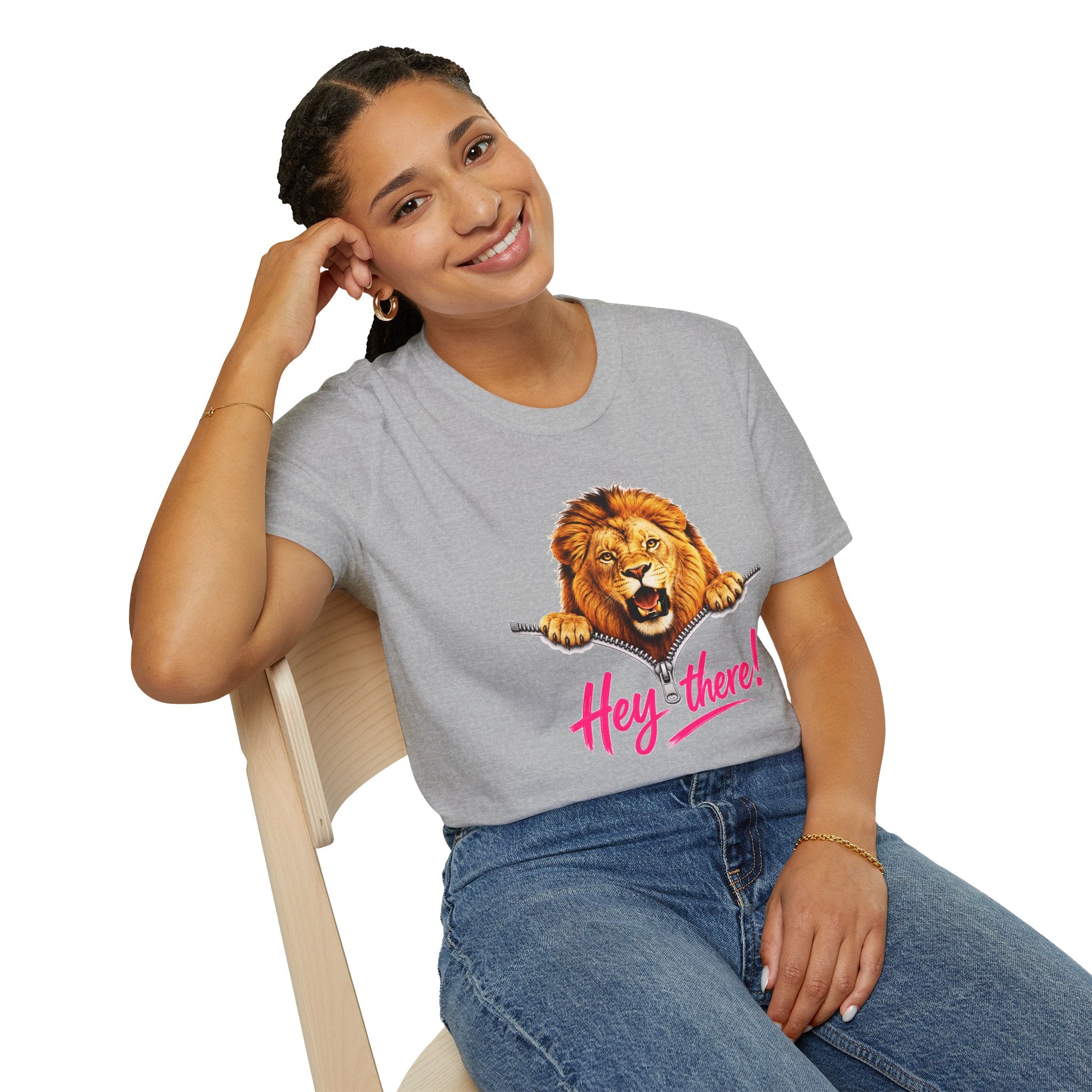 Lion Graphic Tee, Hey There Lion Shirt, Cute Roaring Lion T-Shirt, Funny Animal Graphic Tee, Unisex Casual Shirt