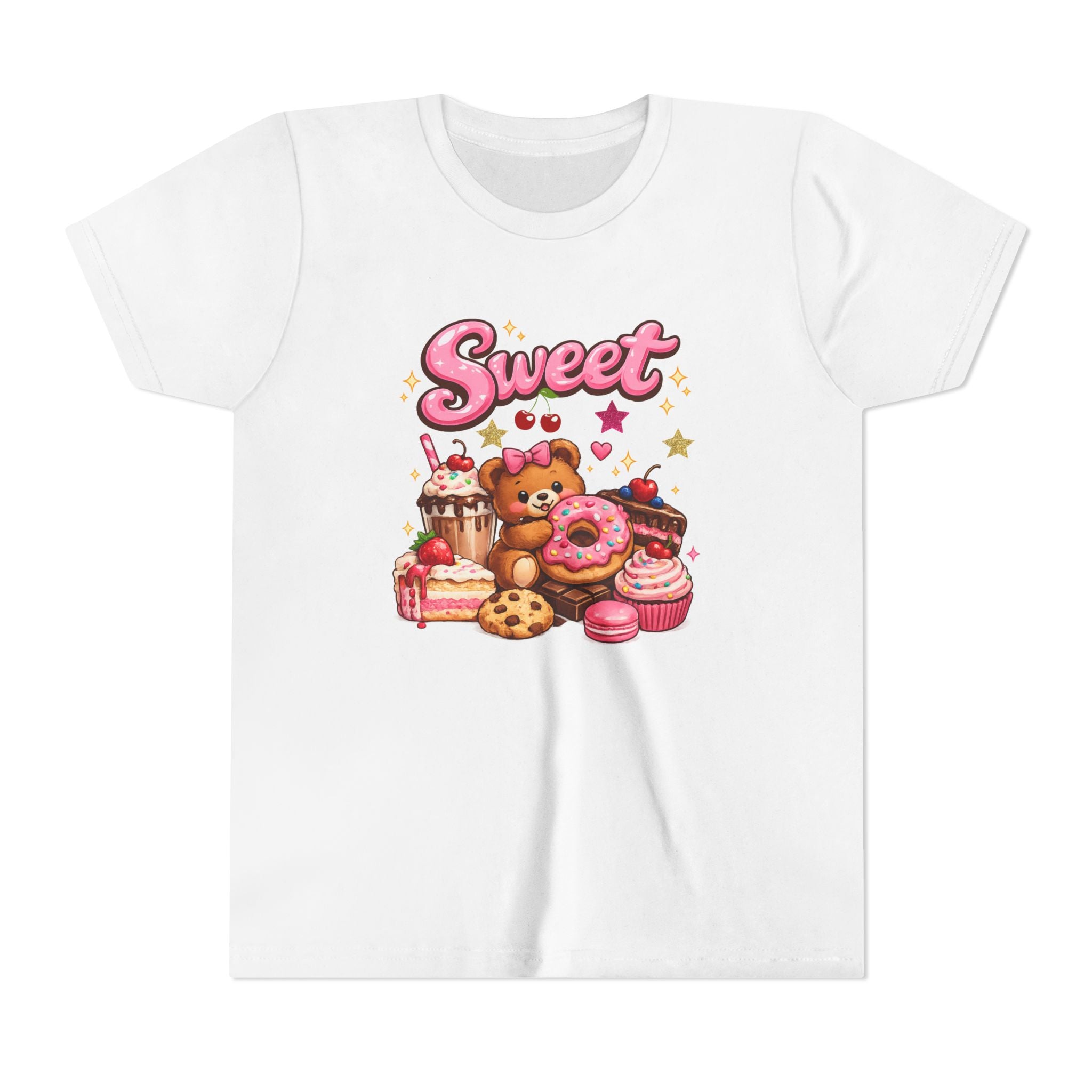 Youth Tee - "Sweet" Teddy Bear with Donuts & Desserts Kids Shirt