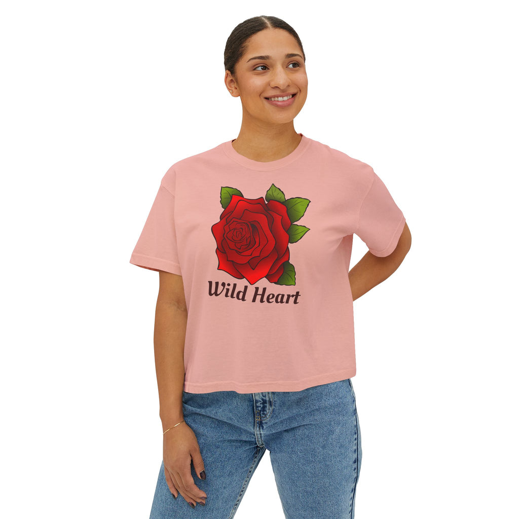 Wild Heart Rose T-Shirt for Women Vintage Floral Boxy Tee