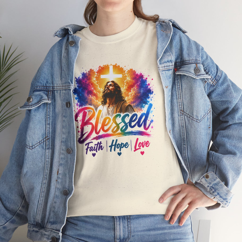 Blessed Faith Hope Love Shirt, Jesus Cross Christian Tee, Religious Gift, Colorful Faith Unisex T-Shirt