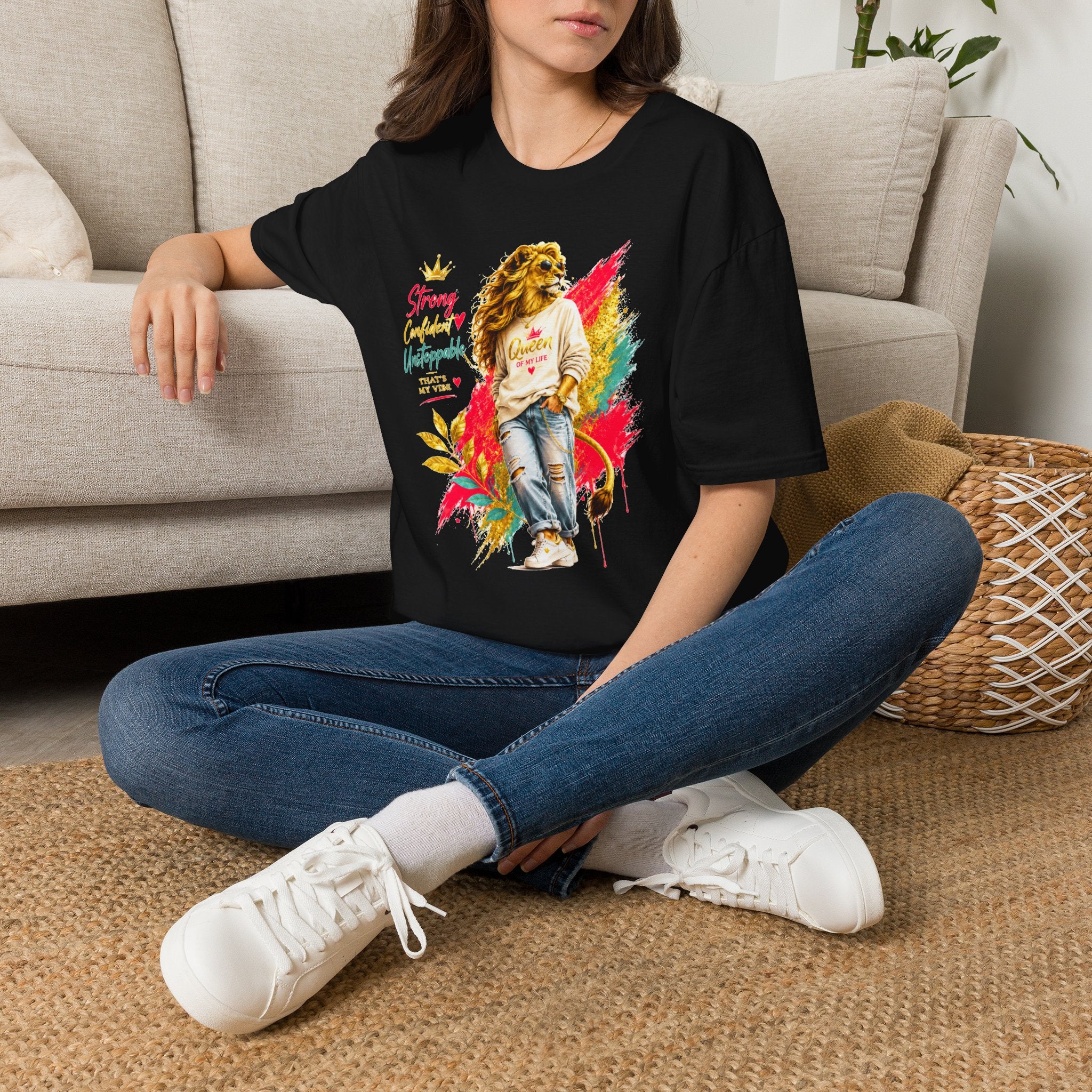 T-Shirt — "Strong, Confident, Unstoppable" Lioness Graphic Tee