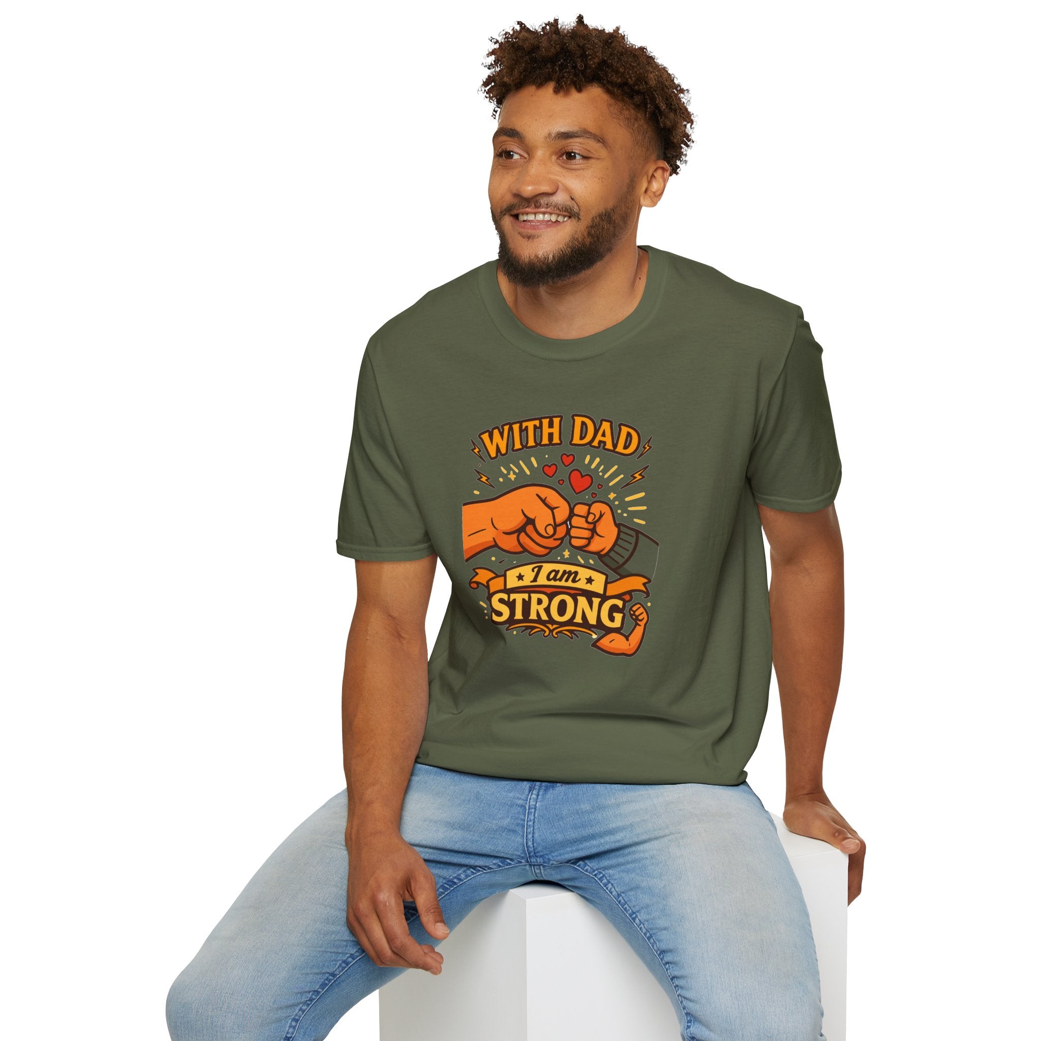 With Dad I Am Strong Shirt, Father’s Day Gift for Dad, Fist Bump Dad Tee, Matching Family Shirt, Cute Dad T-Shirt