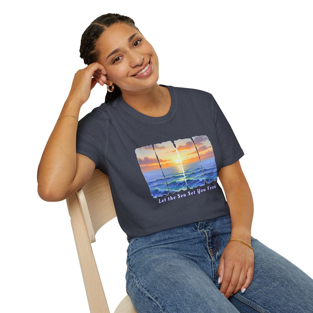 Sunset Ocean Shirt Let the Sea Set You Free Beach T Shirt Summer Vacation Tee Aesthetic Sea Wave Graphic Shirt