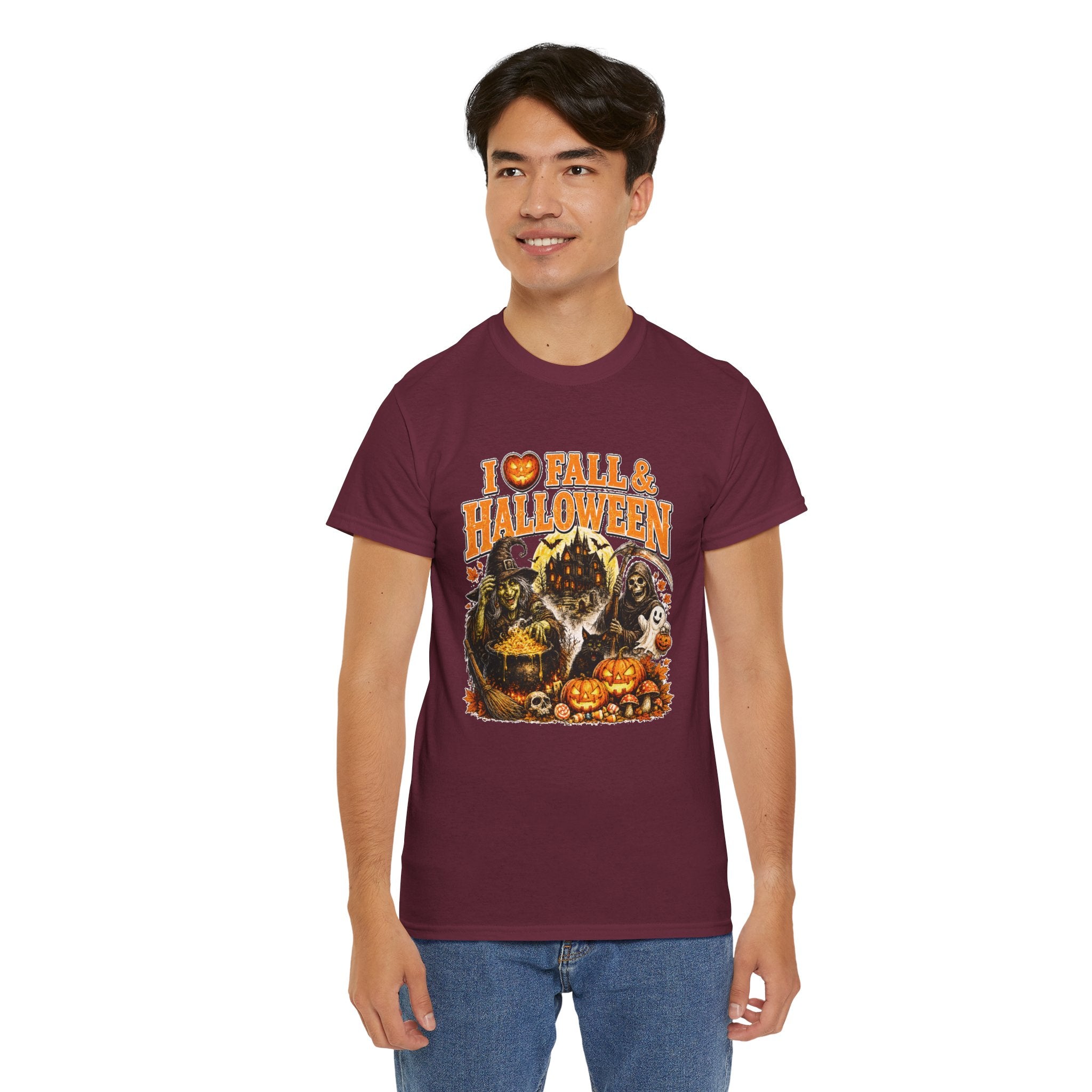 I Love Fall & Halloween T-Shirt | Vintage Halloween Shirt | Spooky Pumpkin Witch Tee | Cute Fall Graphic Tee | Autumn Lover Gift