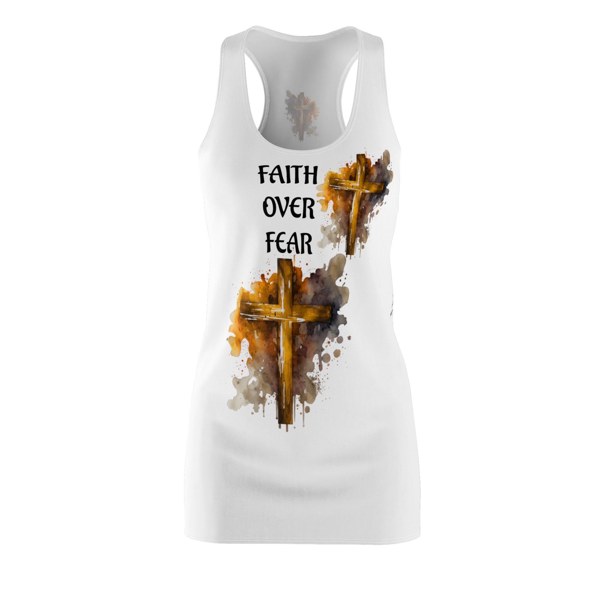 Faith Over Fear Racerback Dress — Christian Cross Graphic Dress