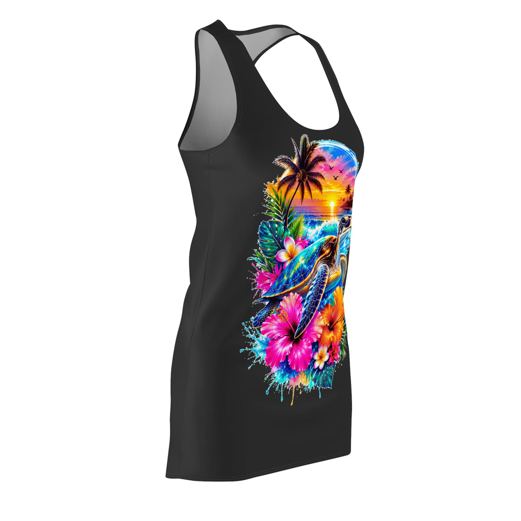 Tropical Sea Turtle Racerback Dress — Sunset Hibiscus Beach Print