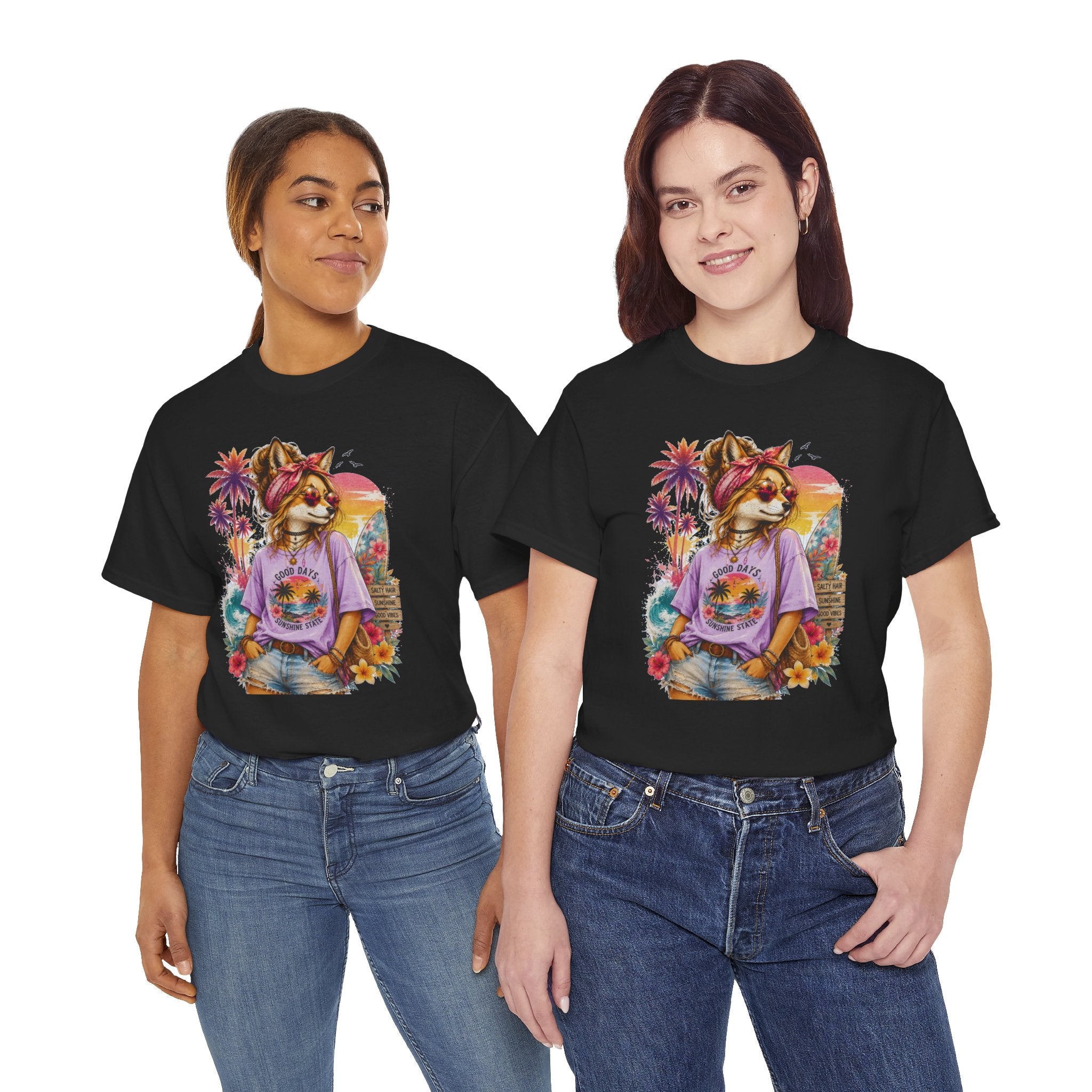 Fox Beach Vibes Shirt, Retro Beach T-Shirt, Summer Sunset Graphic Tee, Coastal Vacation Gift