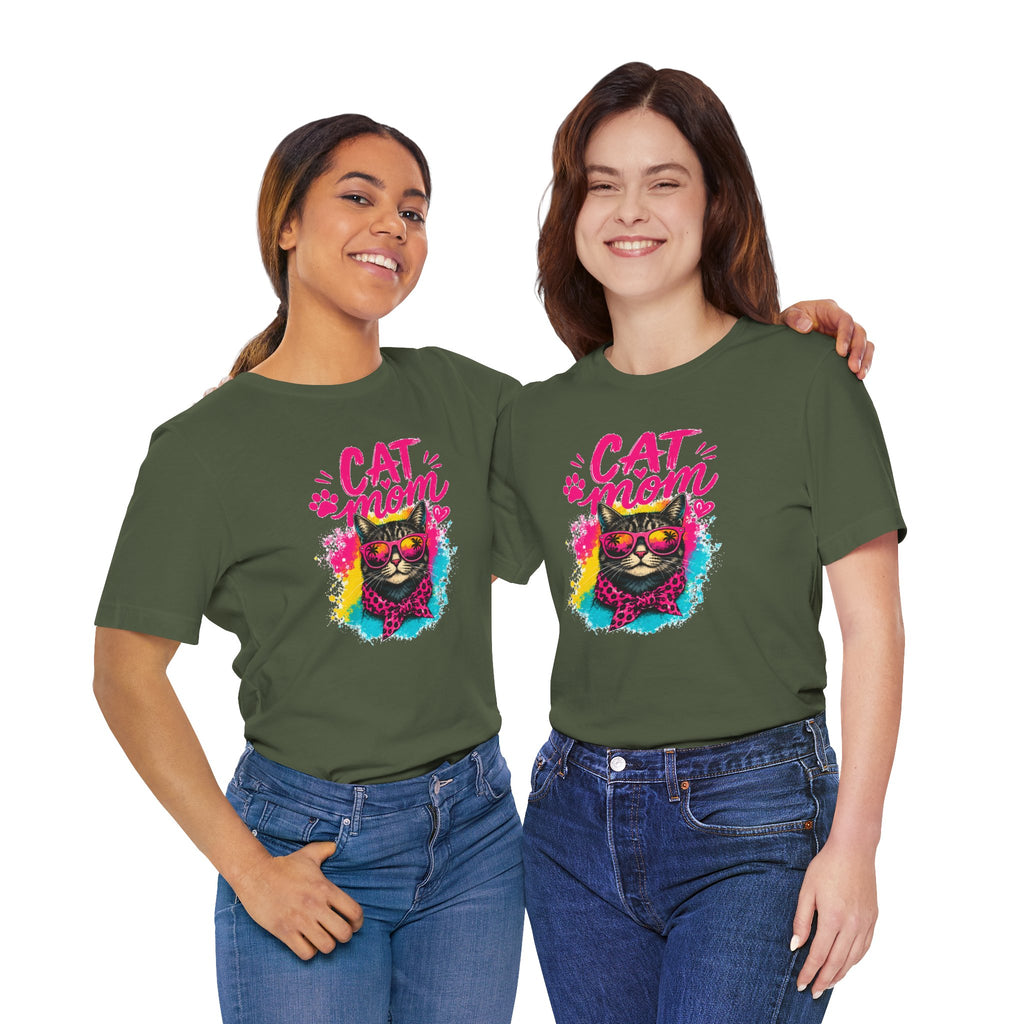 Cat Mom T-Shirt | Funny Cat Mom Gift | Colorful Retro Cat Lover Tee | Cute Cat Graphic Shirt | Unisex Cat Mom Tee