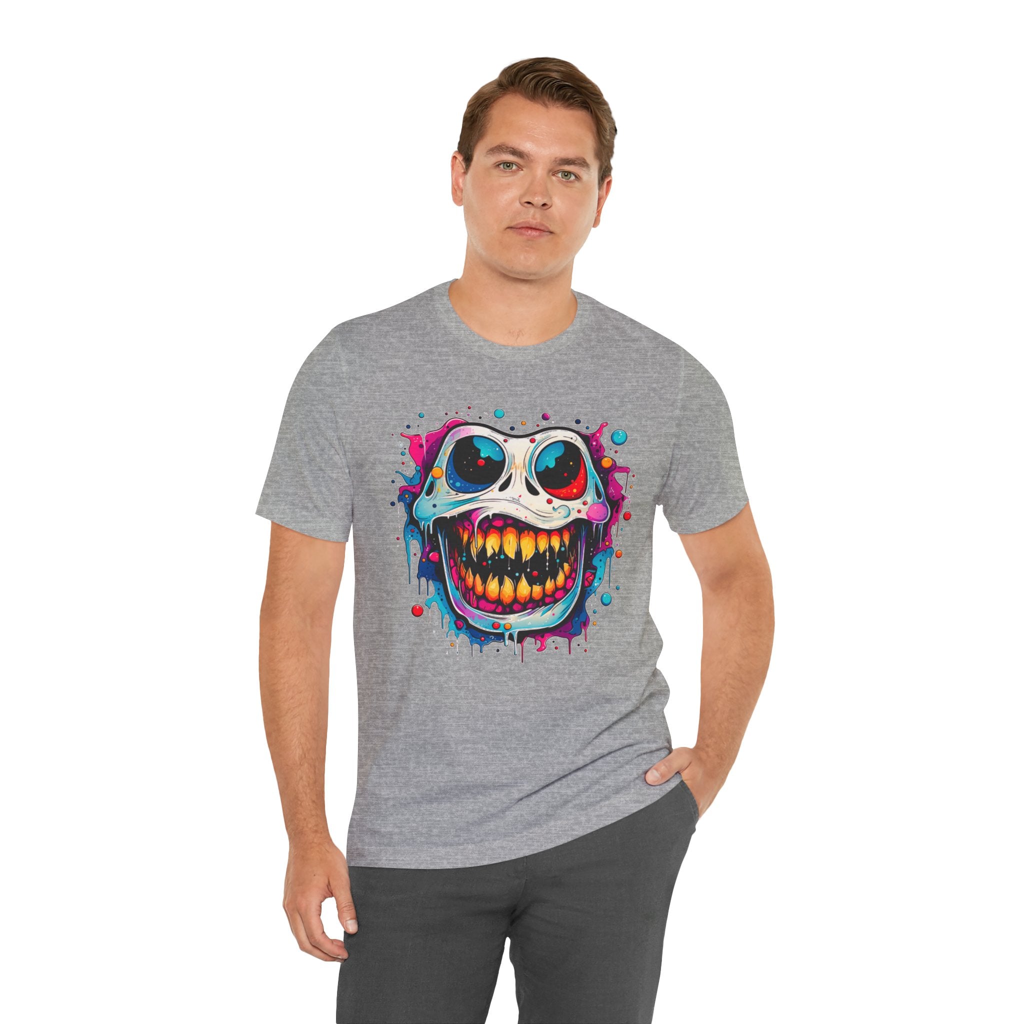 Unisex Skull Smile Tee -Vibrant Neon Drip Horror Graphic T Shirt