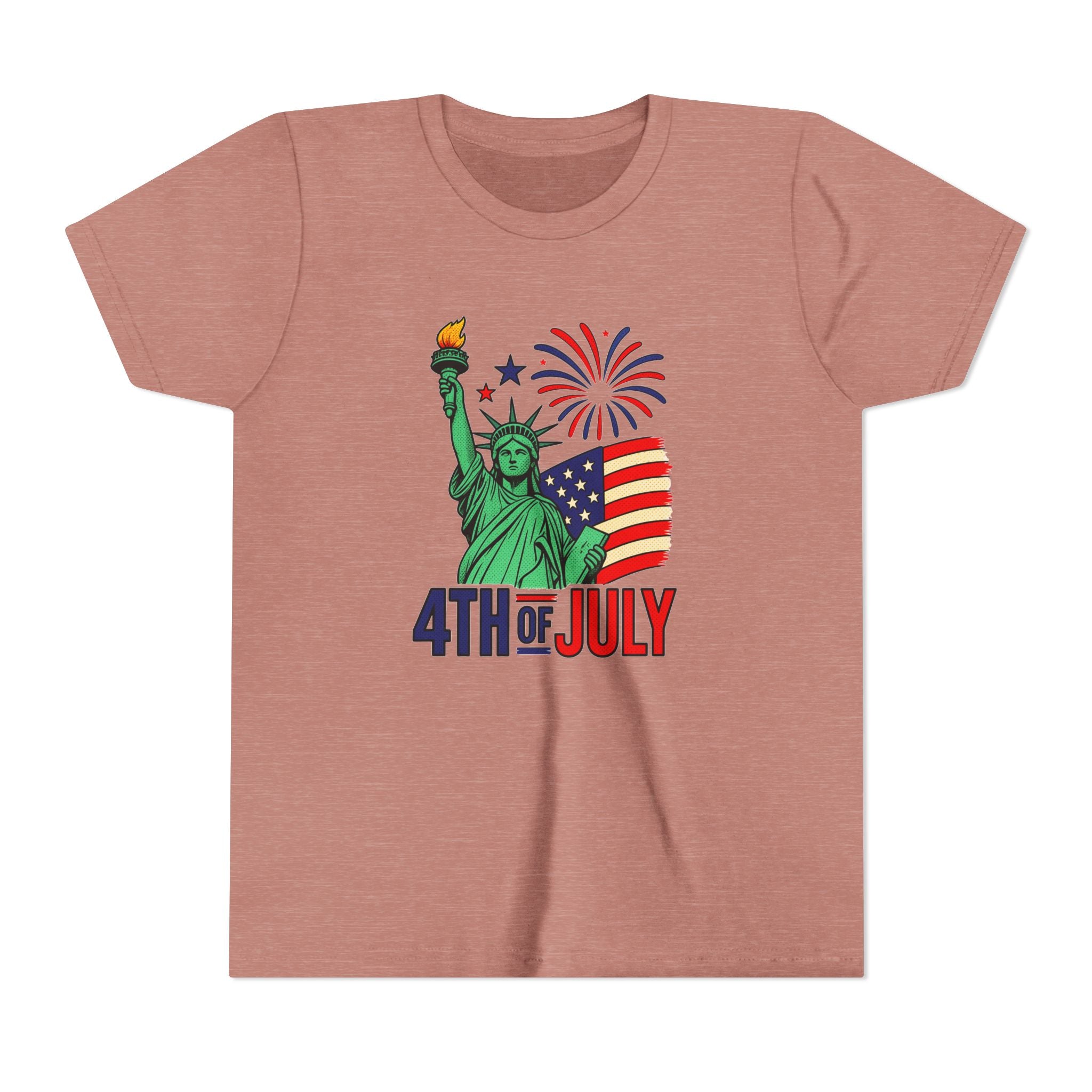 Kids 4th of July T-Shirt – Statue of Liberty, Flag & Fireworks Youth Tee