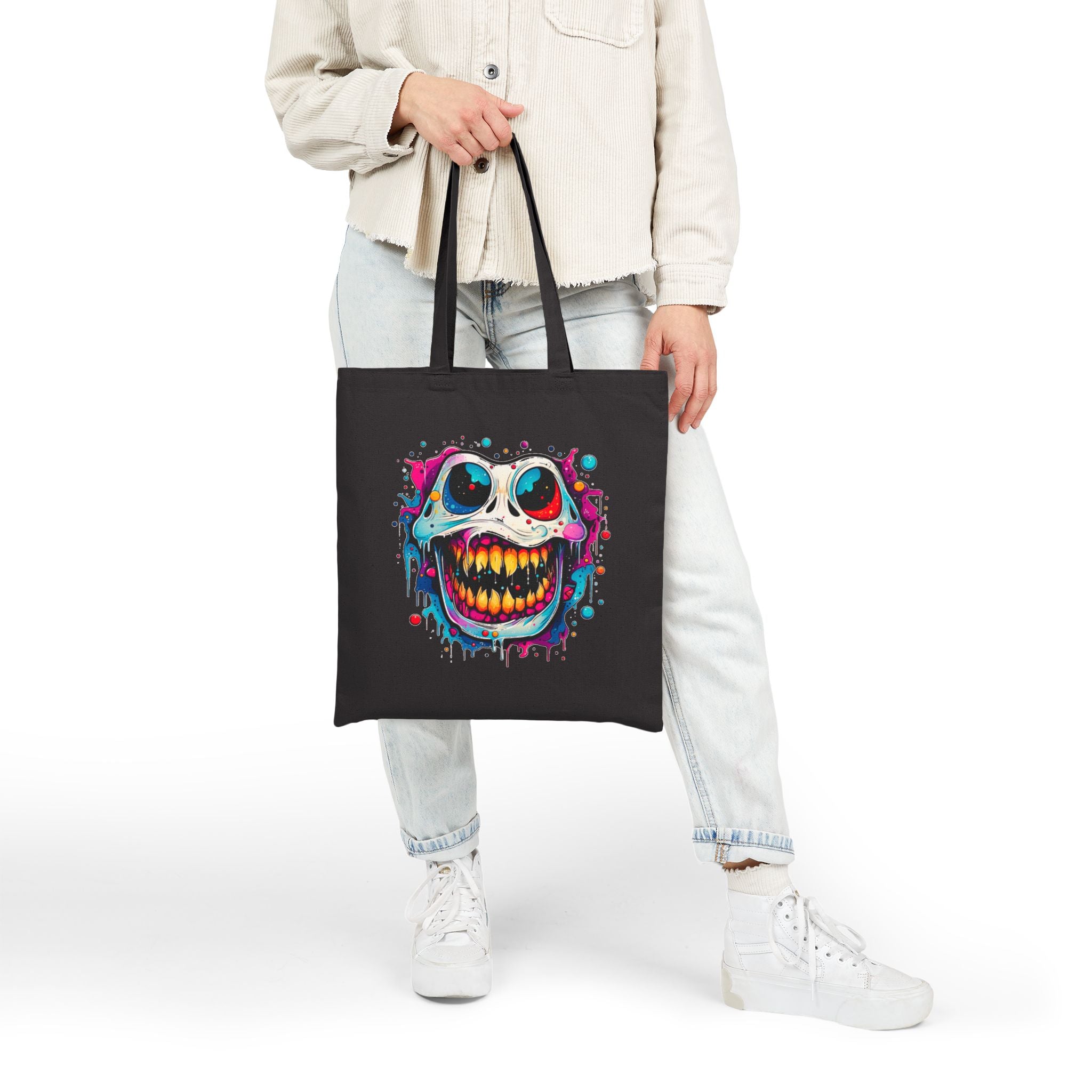 Tote Bag - Colorful Grinning Skull Canvas Tote ,Halloween, Gothic Streetwear