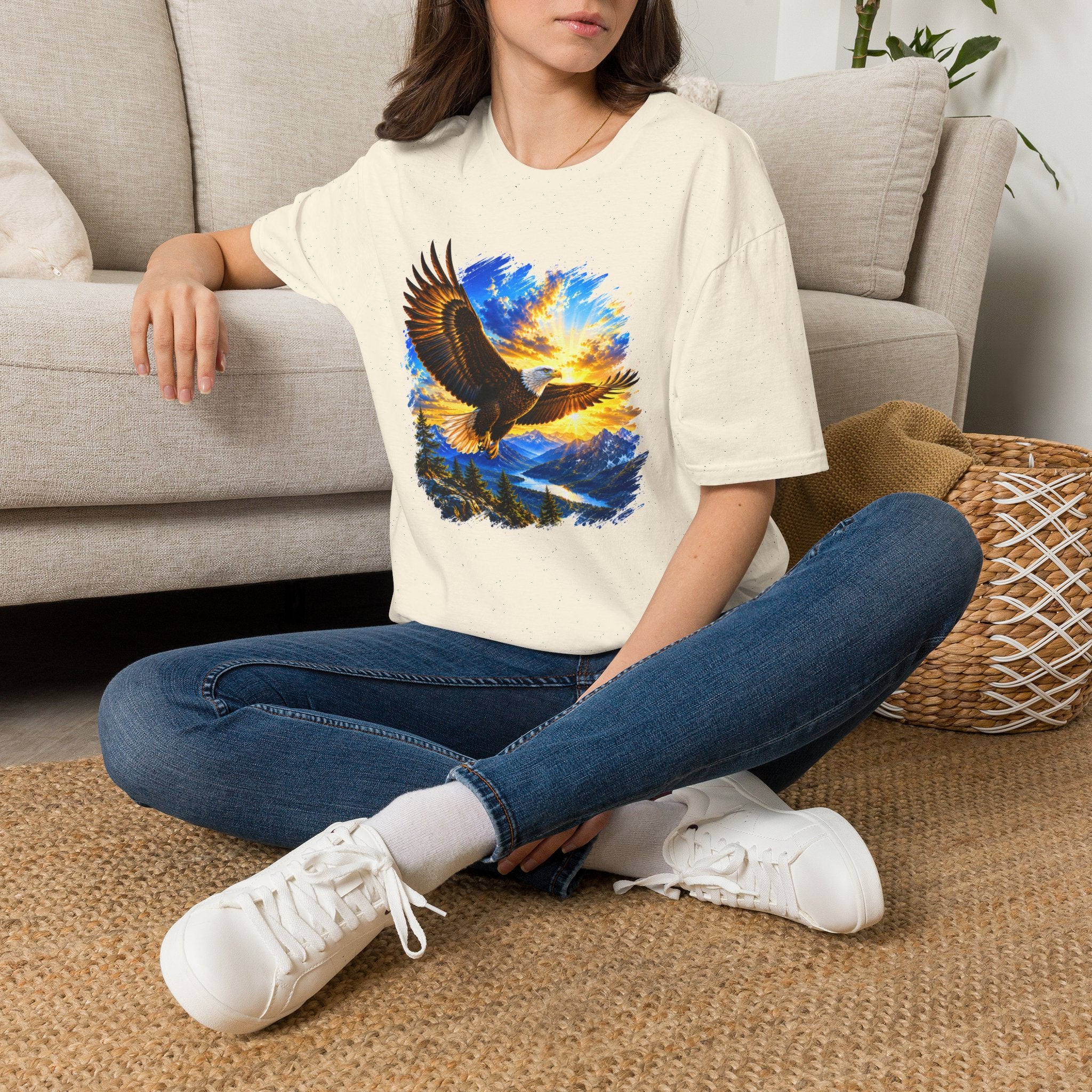 Majestic Eagle Sunset T-Shirt | Freedom Eagle Graphic Tee | Nature Wildlife Shirt | Mountain Sunset Unisex Tee | Outdoor Adventure Gift