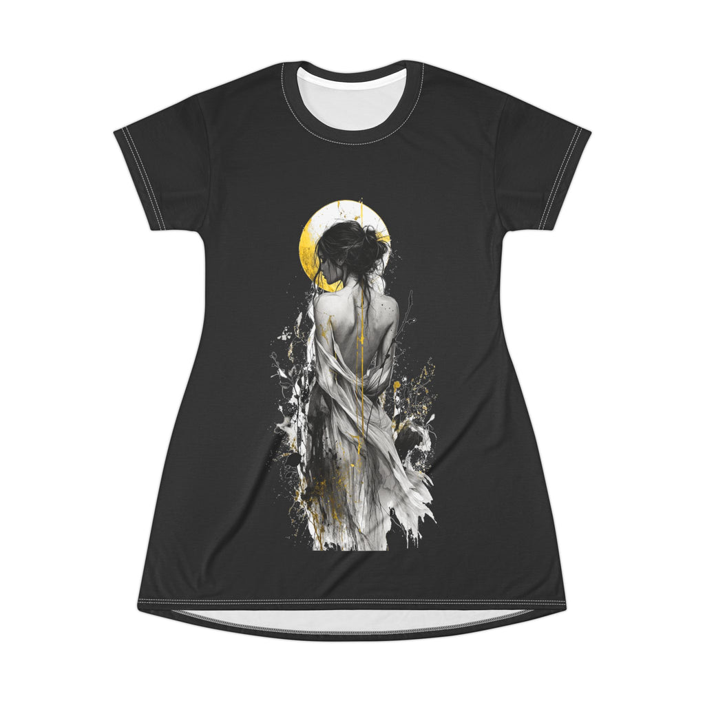 Mystic Moon Goddess T-Shirt Dress – Ethereal Back-View Art Dress