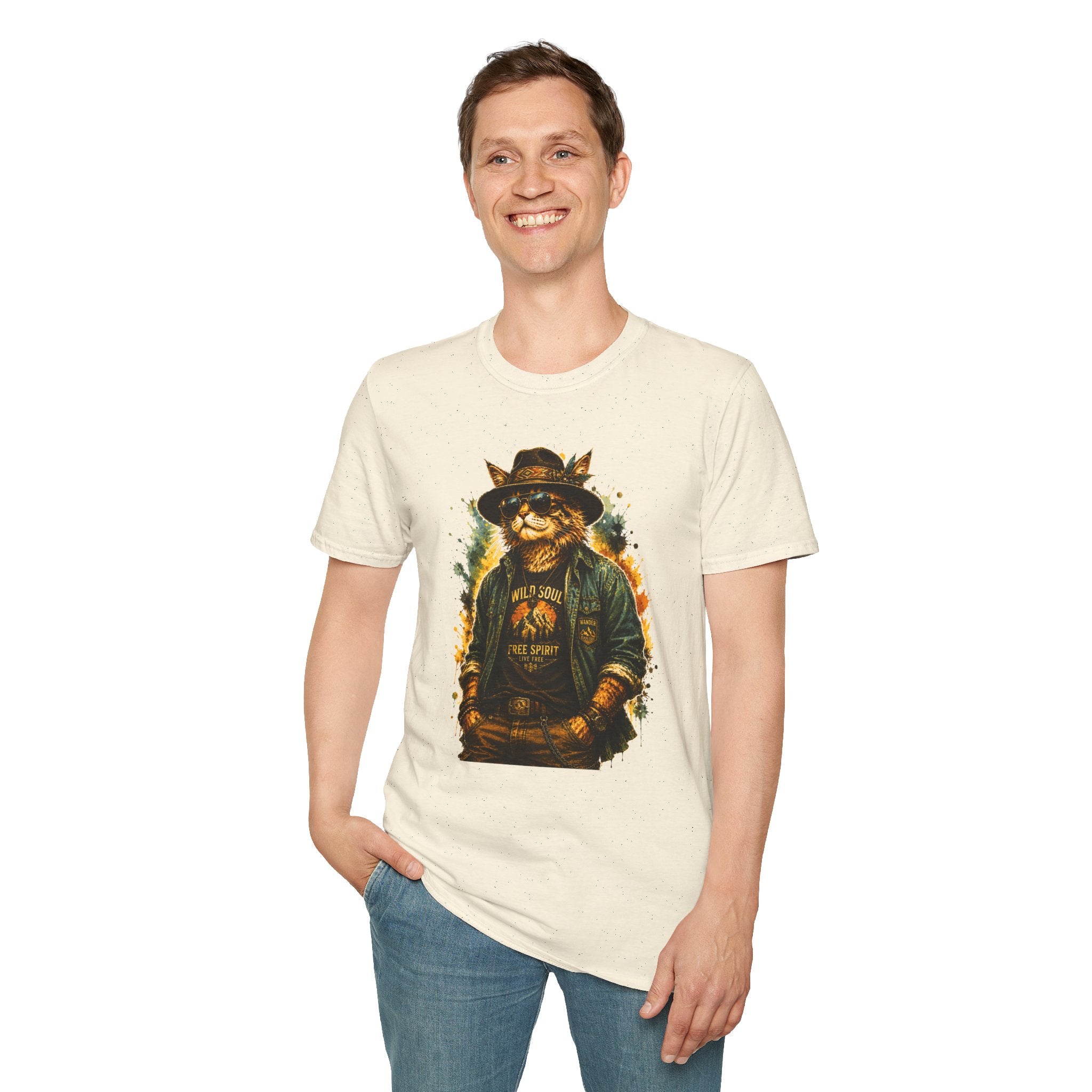 Boho Cat T-Shirt, Wild Soul Cat Tee, Vintage Cat Graphic Shirt, Cat Lover Gift, Hippie Cat Shirt, Bohemian Animal Tee